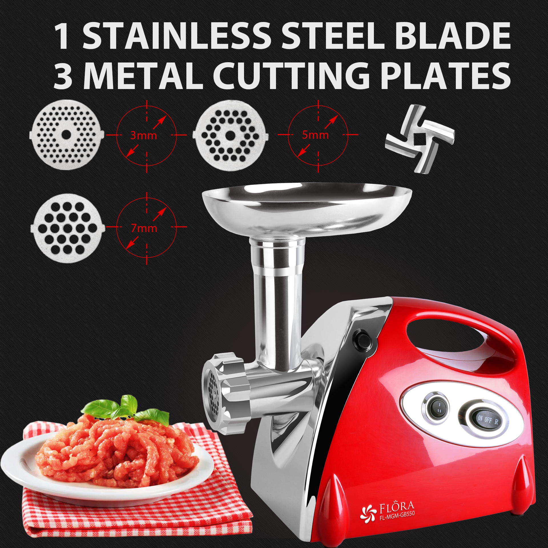Powerful 2800W Electric Meat Grinder with Stainless Steel Blades - FL MGM Lite Edition GB550 - Sausage Maker & Food Processor for Home Kitchen, BBQ, and Camping (AU Stock)