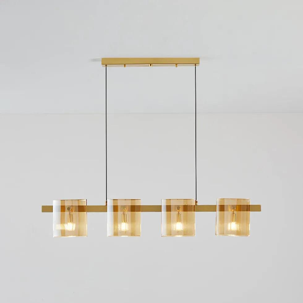 Modern Rectangular Glass Dining Room Brass Pendant Light - Elegant Hanging Chandelier for Kitchen Island, Breakfast Nook & Dining Table Lighting