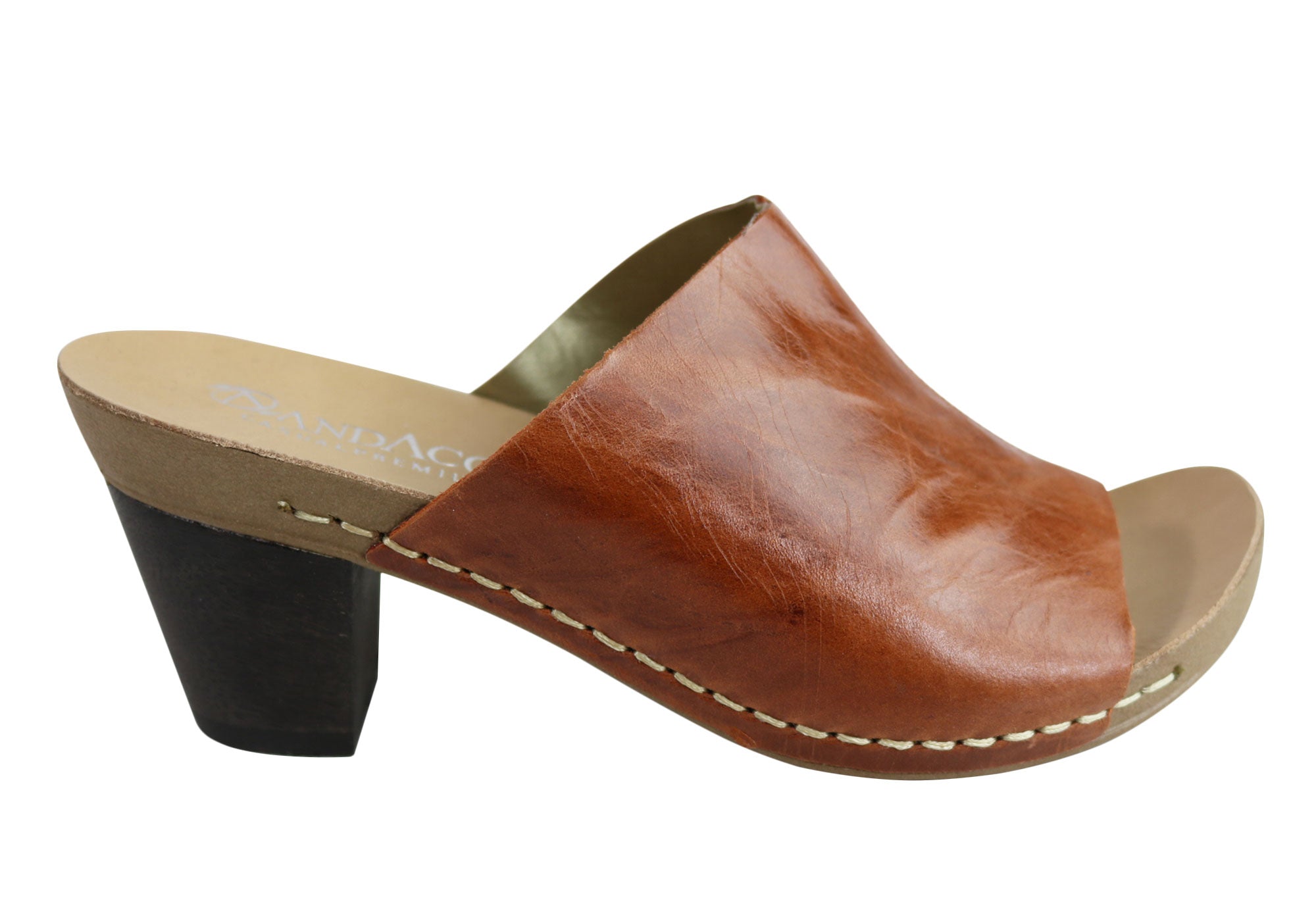 Andacco Women's Leather Mid Heel Sandals Slides - Comfortable Gallon Size Made in Brazil - Perfect for Summer, Beach, and Casual Outings