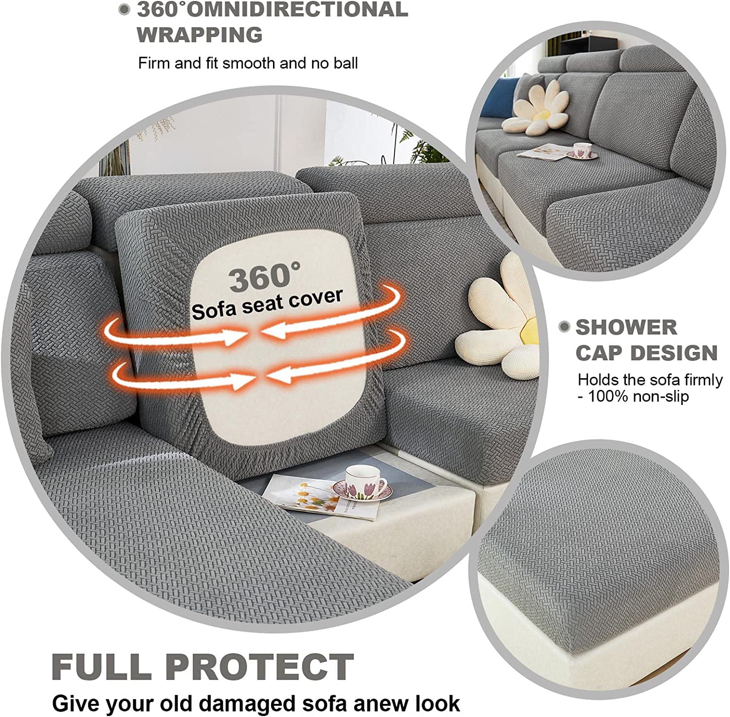 Elastic L-Shaped Sectional Sofa Slipcover with Chaise Lounge Cover - 61-73