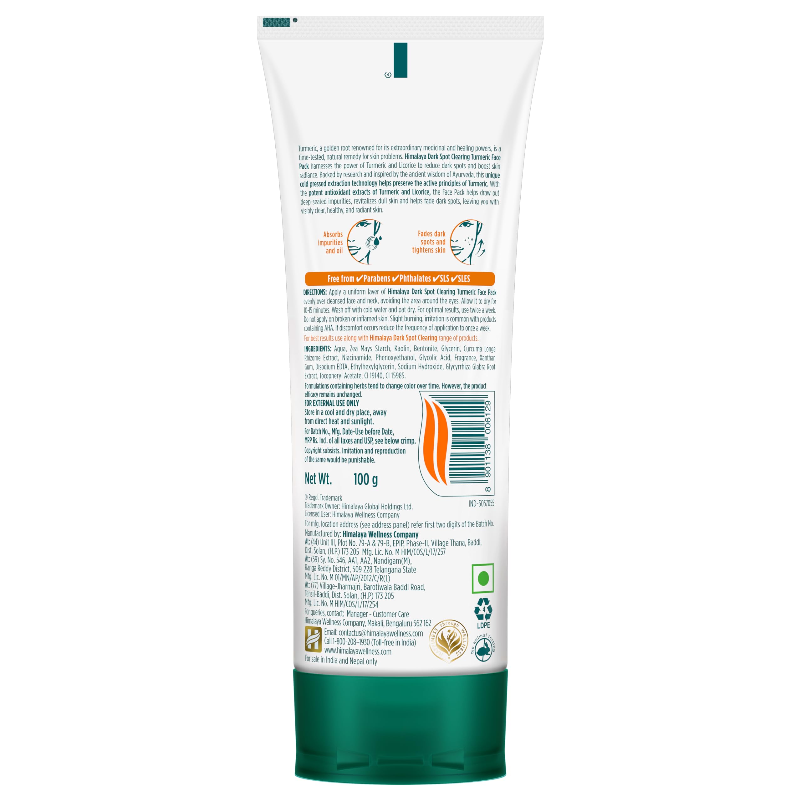 Himalaya Dark Spot Clearing Turmeric Face Pack - Organic Turmeric for Radiant Skin | Reduces Dark Spots in 7 Days | 100g | Brightening Facial Mask for Acne Scars, Hyperpigmentation & Uneven Skin Tone | Perfect for Daily Skincare Routine & Glow Boosting