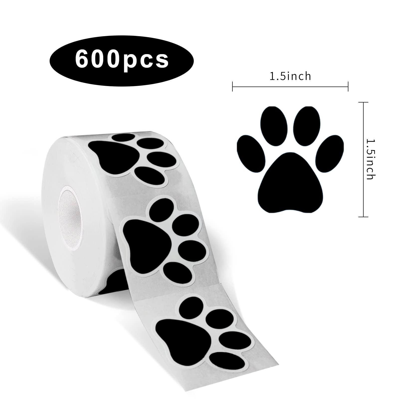 STARLIBOO 600pcs 1.5 Inch Dog Paw Print Stickers - Puppy, Clues & Bear Paw Stickers with Perforation Line (Black) - Perfect for Scrapbooking, Pet Lover Gifts, DIY Crafts & Home Decor