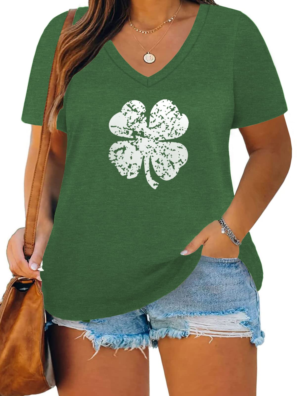 ROSRISS Plus Size Women's Casual Summer T-Shirts - V Neck Short Sleeve Tunics for Everyday Wear | Perfect for Work, Outings & Relaxing