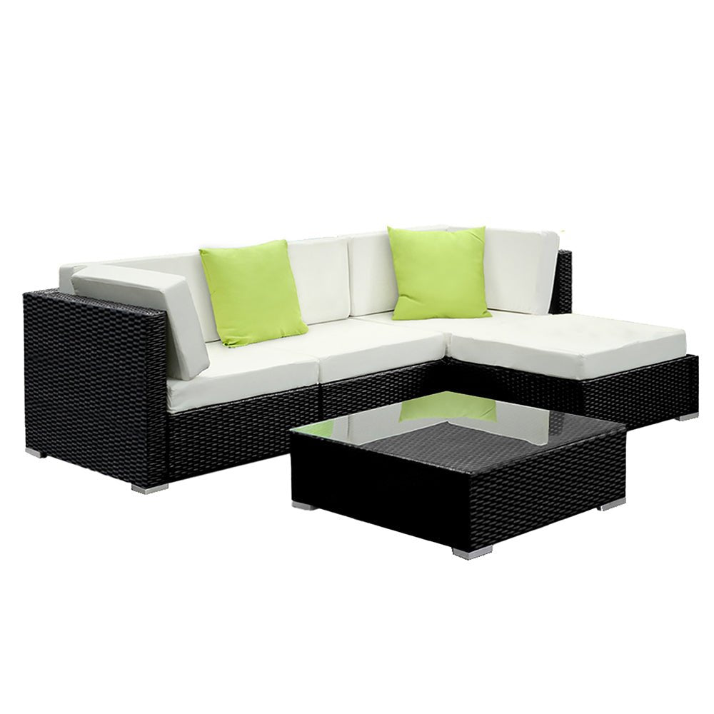 5-Piece Outdoor Wicker Sofa Set - 4-Seater Patio Couch Lounge Furniture for Garden, Poolside & Backyard Relaxation