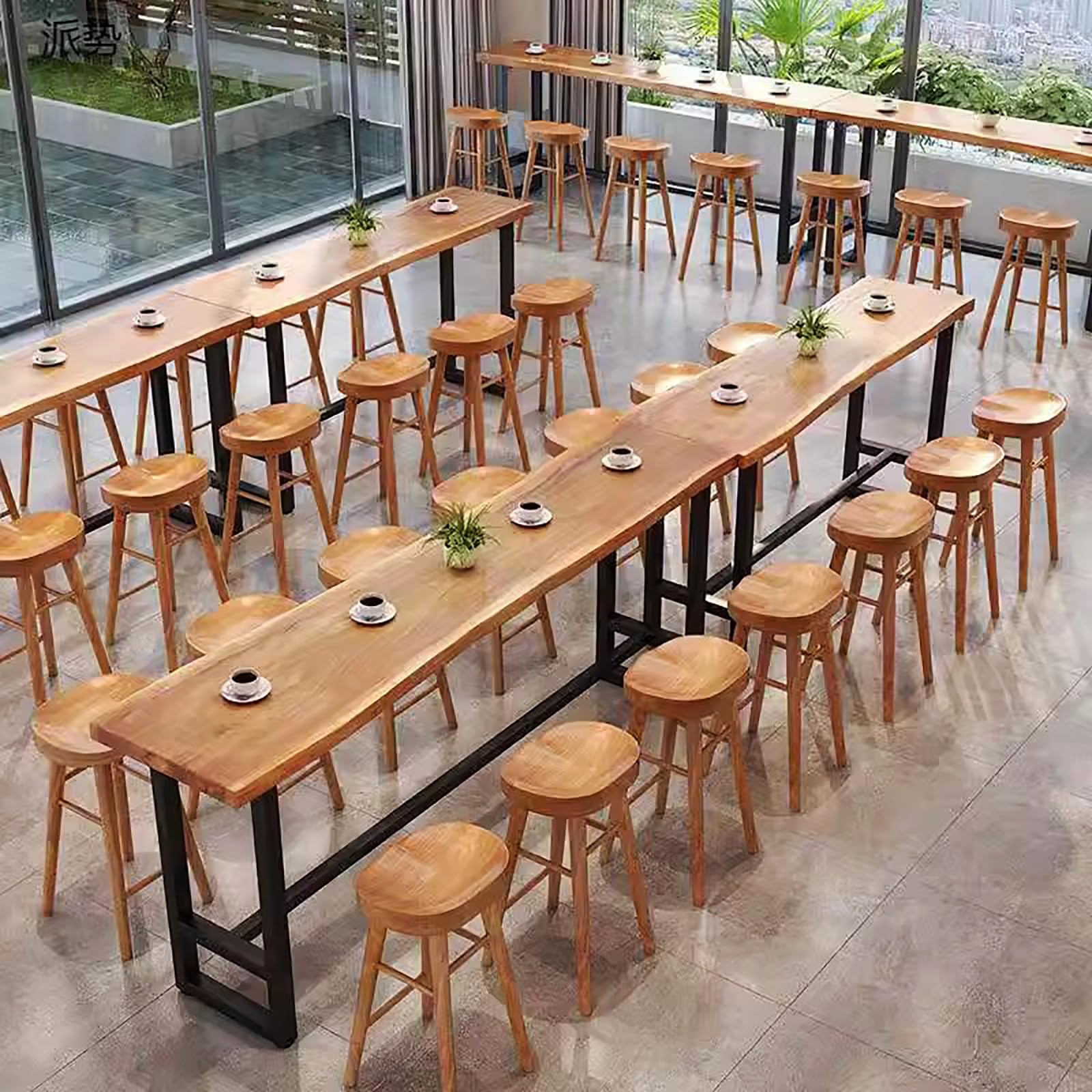 Solid Wood Bar Table - Modern Rectangular Pub Table with Footrest, Live Edge Counter Height Dining Table for Kitchen, Coffee & Bar Use - Perfect for Home, Restaurant & Outdoor Entertaining