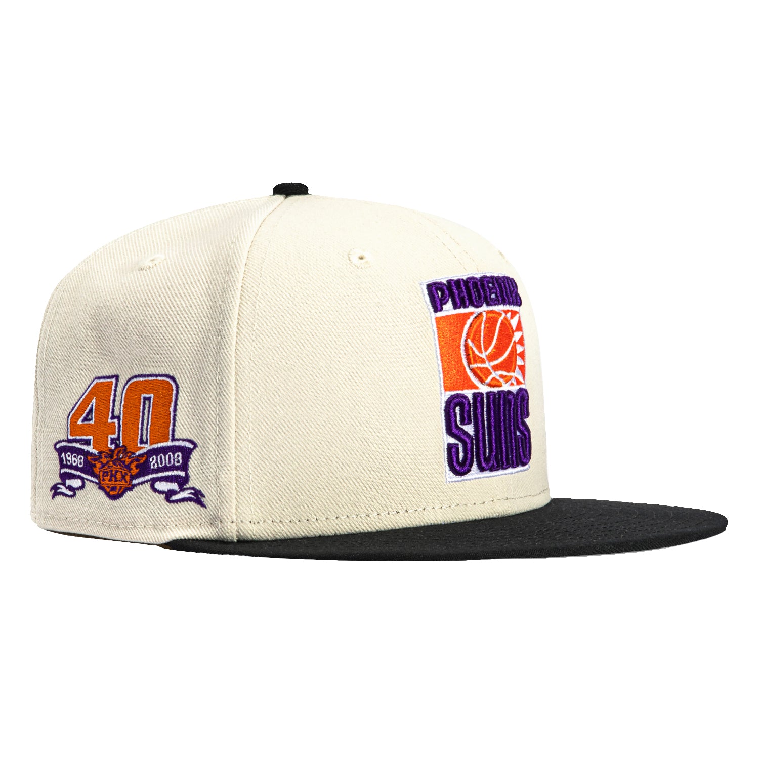Mitchell & Ness Phoenix Suns 40th Anniversary Patch Hat - White & Black NBA Basketball Cap for Men & Women - Perfect for Games, Fan Gear & Streetwear Fashion
