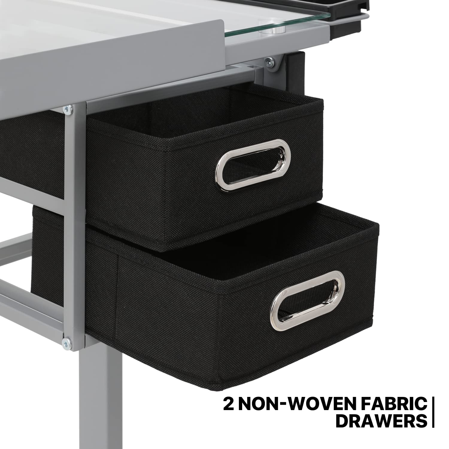 MoNiBloom Adjustable Drafting Table with Wheels, Storage & Side Tray - 0-65° Angle Glass Art Desk with Replaceable Feet for Artists, Architects & Designers - Perfect for Studio, Office & Home Workspace