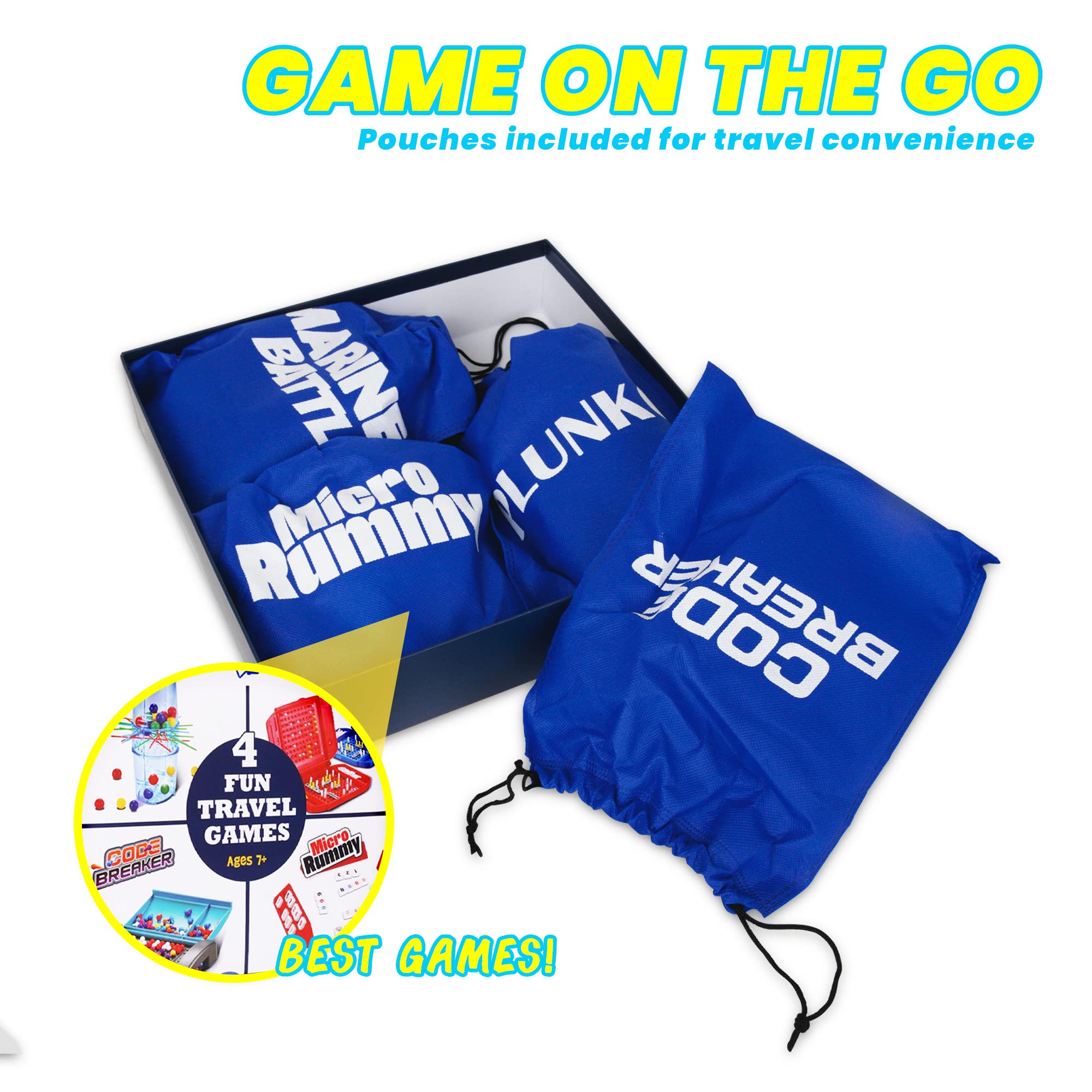 Travel Board Games Set - Fun Strategy Games for Kids & Adults - Improve Hand-Eye Coordination - Perfect for Family Trips & Parties