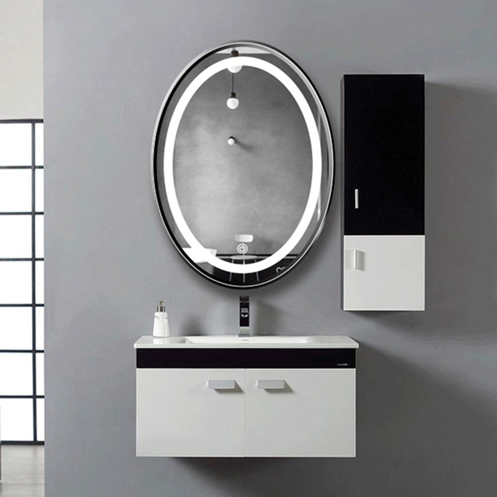 LED Bathroom Mirror with Dimmable Touch Light - Gold & Black Oval Wall Mounted Makeup Mirror for Vanity, Dressing Room & Home Decor - Waterproof & Anti-Fog Illuminated Mirror