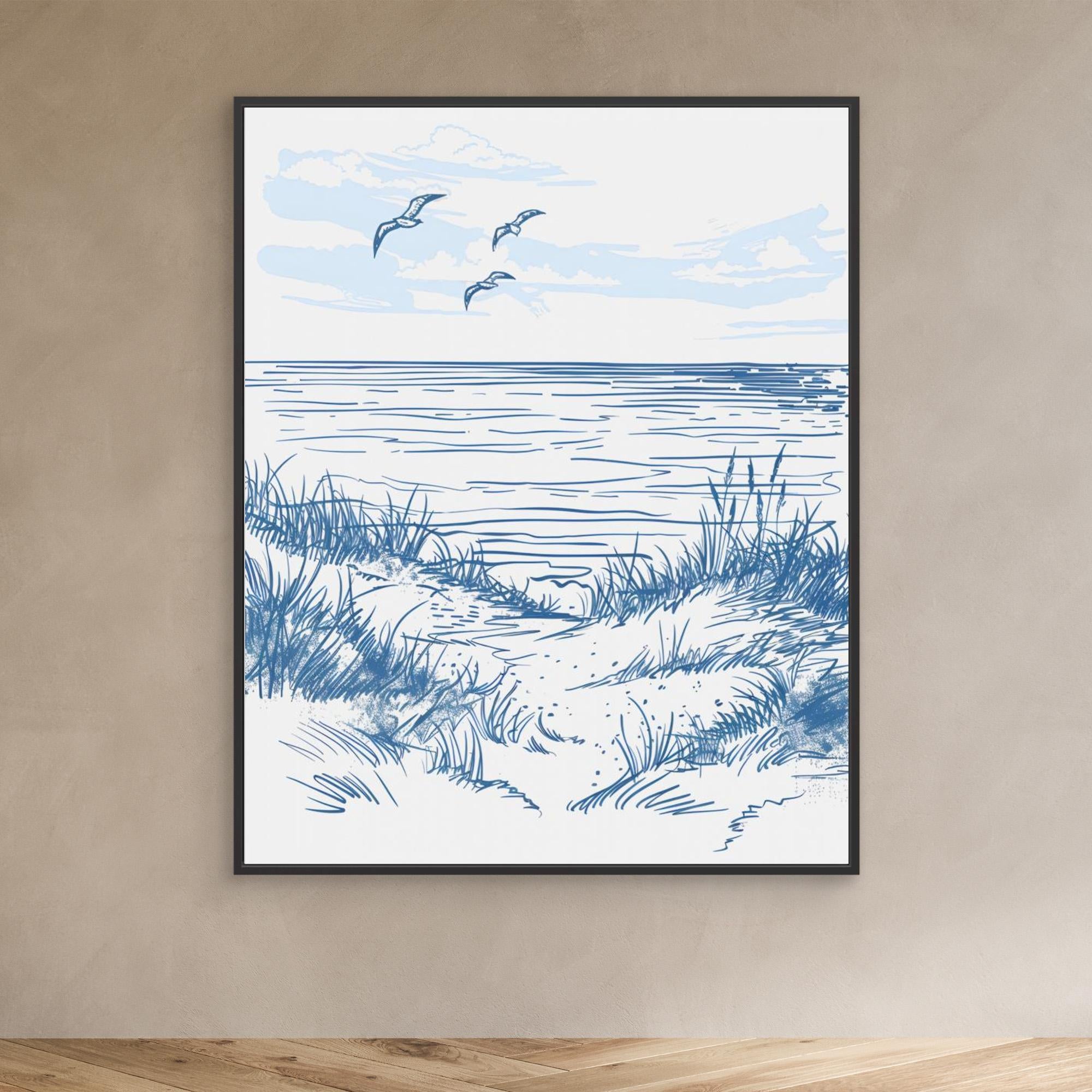 Seascape Sketch Canvas Print by Jolly And Dash - Coastal Wall Art for Living Room, Bedroom & Office Decor