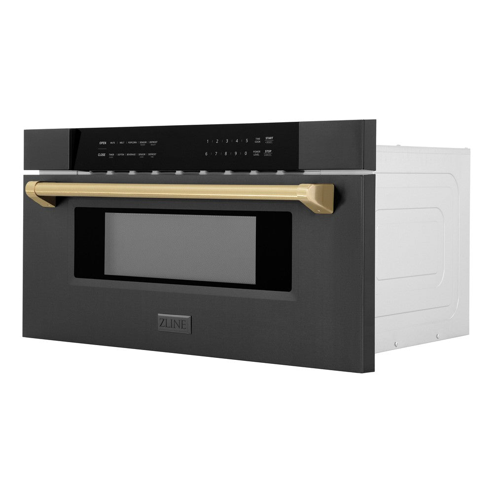 ZLINE Autograph Edition 30-Inch Built-In Microwave Drawer - 1.2 Cu.Ft Capacity, Black Stainless Steel with Champagne Bronze Accents (MWDZ 30 BS CB) - Perfect for Modern Kitchens, Luxury Homes & High-End Appliances