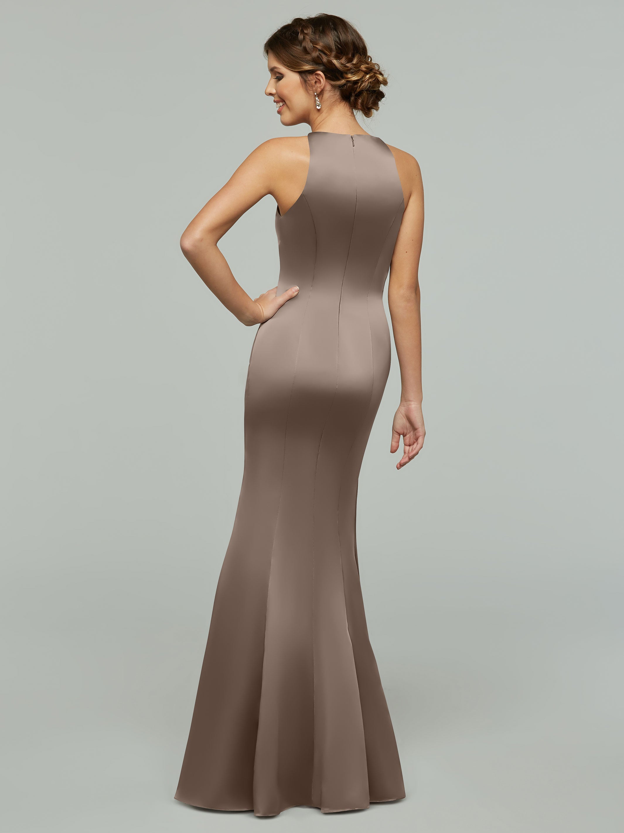 Elegant 80071 Mermaid Satin Bridesmaid Dress with Halter Neckline - Perfect for Weddings, Proms & Formal Events