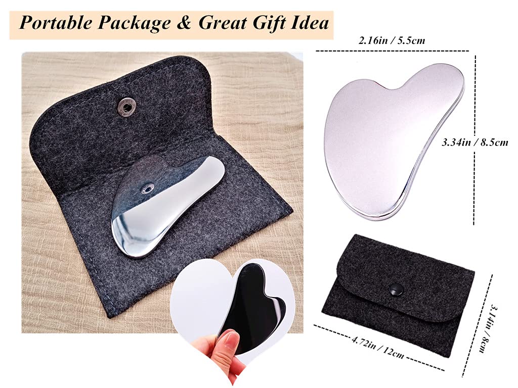 Premium Stainless Steel Gua Sha Tool with Travel Pouch - Anti-Aging Facial Massager for Skin Tightening, Lymphatic Drainage & Relaxation - Ideal for Face, Eye, Neck & Body Care - Perfect for Home Spa, Travel & Self-Care Routine