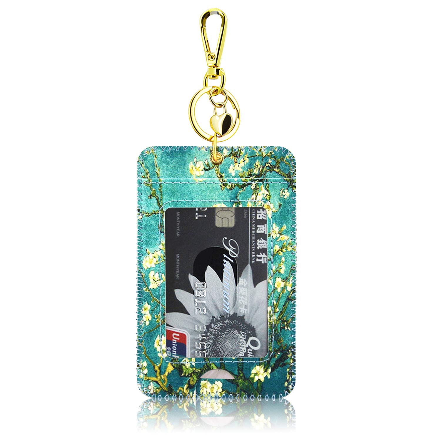 ACdream Vertical Leather ID Badge Holder with Key Ring Clip - Secure Name Card Wallet Case Protector for Nurses, Teachers, School Coaches (Men & Women) - Blossom Design | Perfect for Hospital, School & Office Security Access