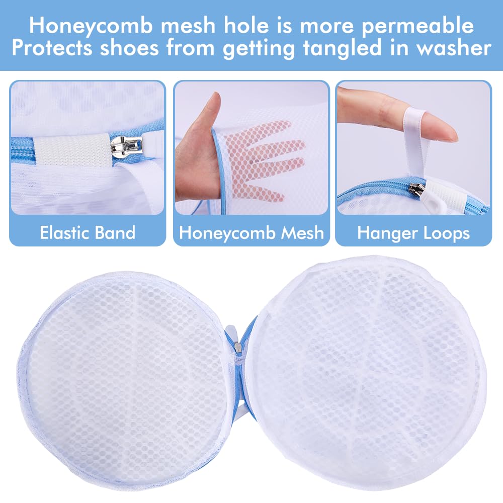 2 Pack Honeycomb Mesh Shoe Wash Bags with Zipper - Laundry Machine Bags for Sneakers, Running Shoes, Socks, Bras & Delicates - Perfect for Gym, Travel & Home Use