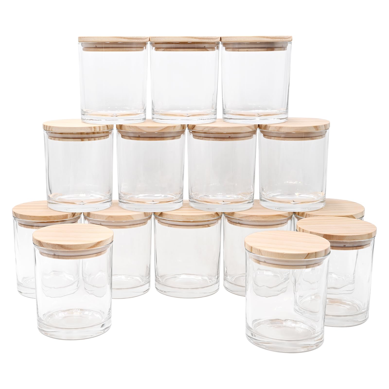 10 oz Thick Clear Candle Jars with Wood Lids - 15 Pack Empty Candle Making Containers for DIY Candles, Wax Melts & Home Decor - Perfect for Gifts, Wedding Favors & Aromatherapy