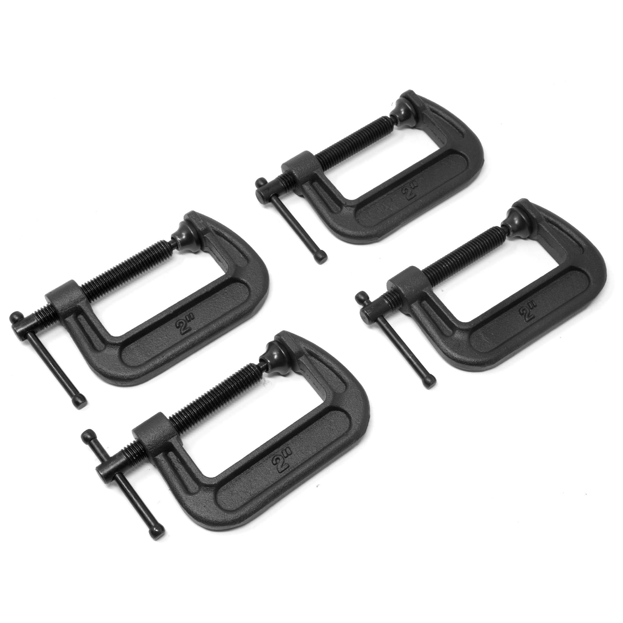Heavy Duty Cast Iron C Clamps 4 Pack - 2 Inch Jaw Opening, 1.2 Inch Throat Depth - Ideal for Woodworking, Metalworking, and DIY Projects