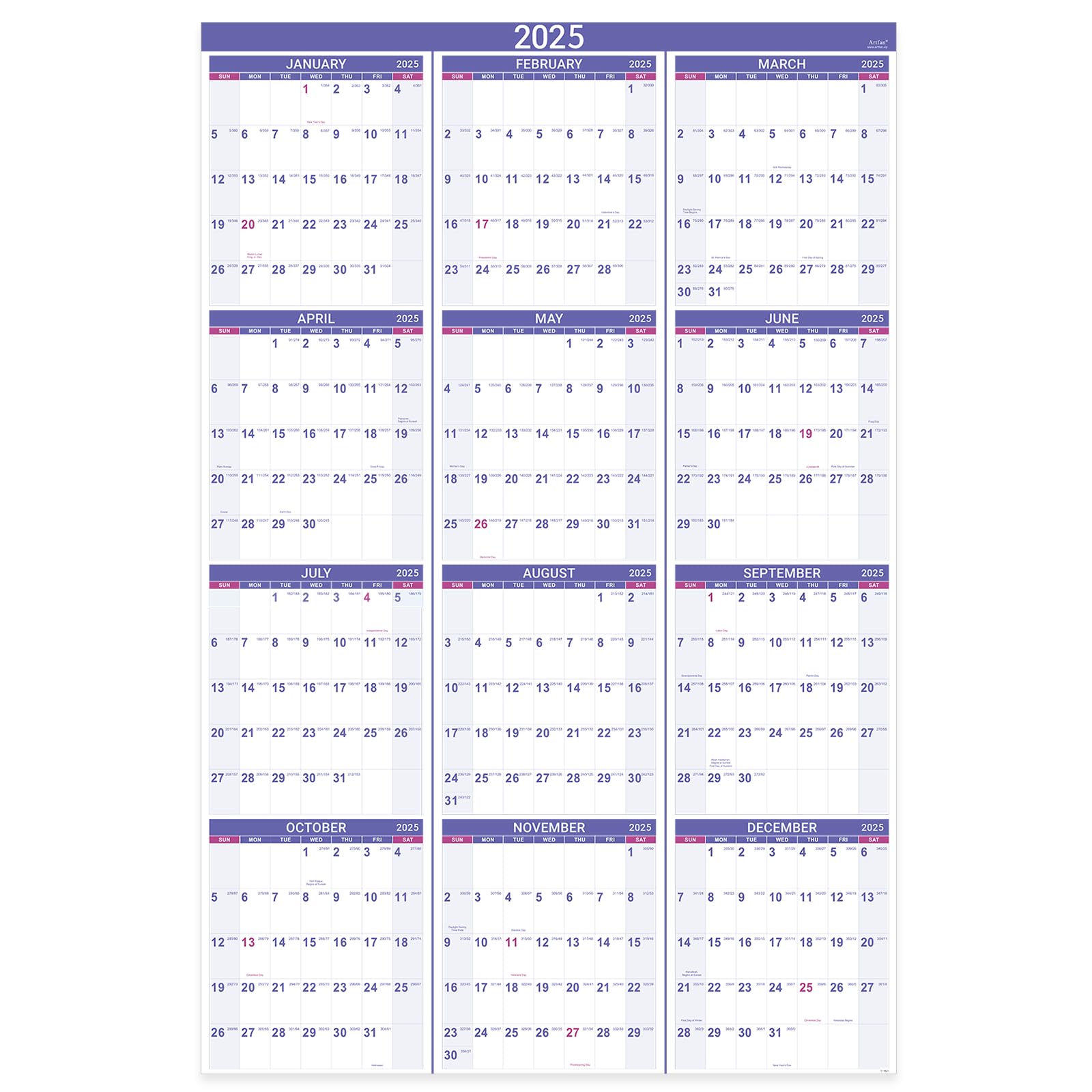 2025 Yearly Wall Calendar with Julian Dates - Premium Thick Paper Vertical Planner (Jan-Dec 2025) | 34.8