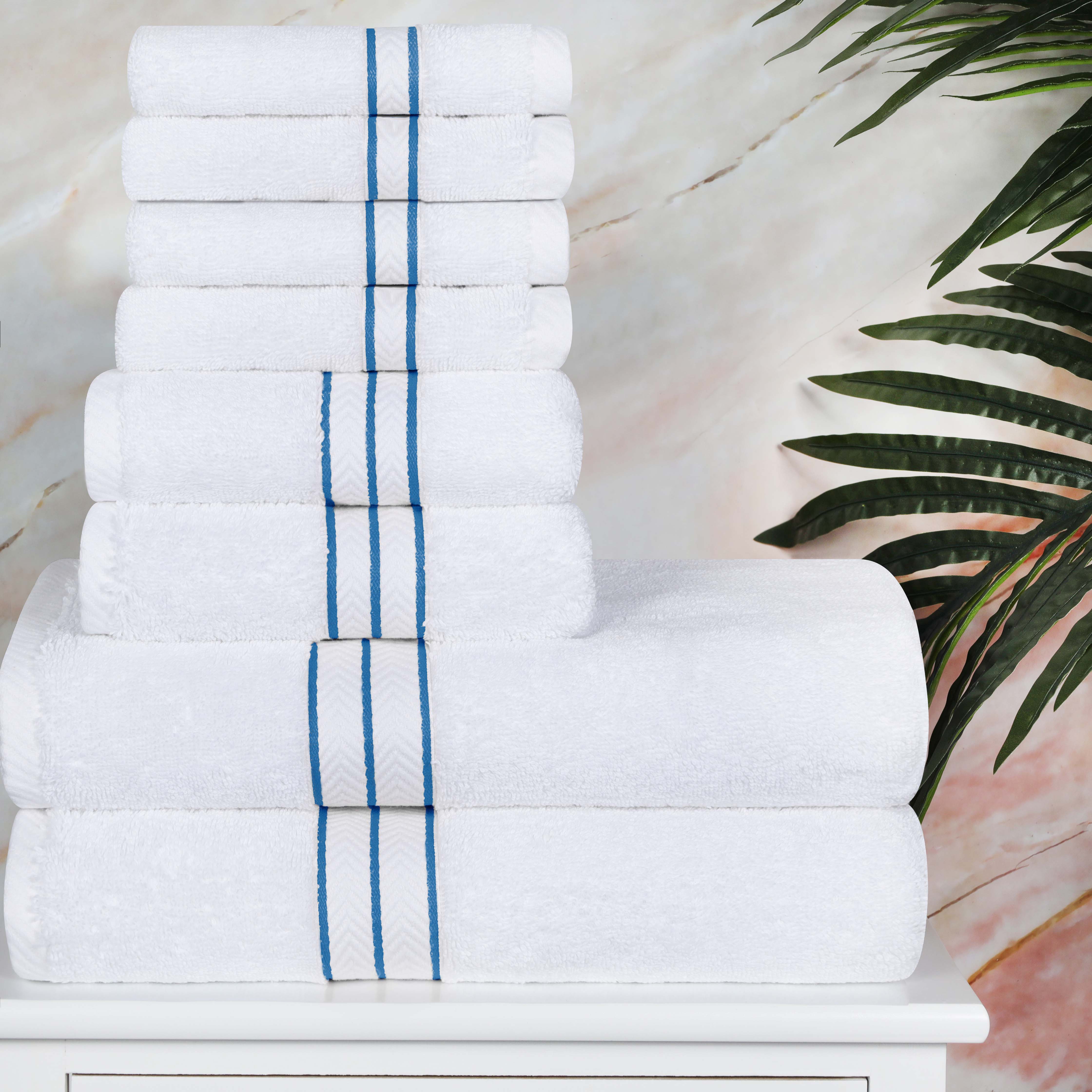 Premium Turkish Cotton 8-Piece Ultra Plush Bath Towel Set - Super Absorbent, Soft & Luxurious for Spa, Bathroom, and Beach Use