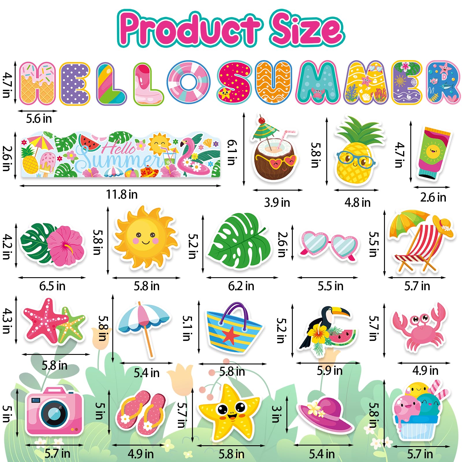 58Pcs Summer Bulletin Board Decorations Set - Tropical Hawaiian Paper Cutouts for Classroom, Home & School Decor - Perfect for Summer Parties, Back to School Displays & Seasonal Wall Decorations
