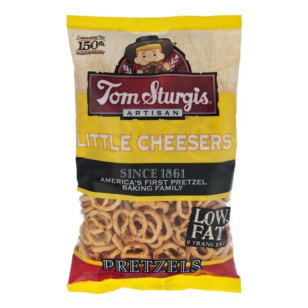 Tom Sturgis Artisan Little Cheesers Pretzels - 9.5 oz. (4 Bags) | Crunchy Cheese-Flavored Snacks for Parties, School Lunches & On-The-Go