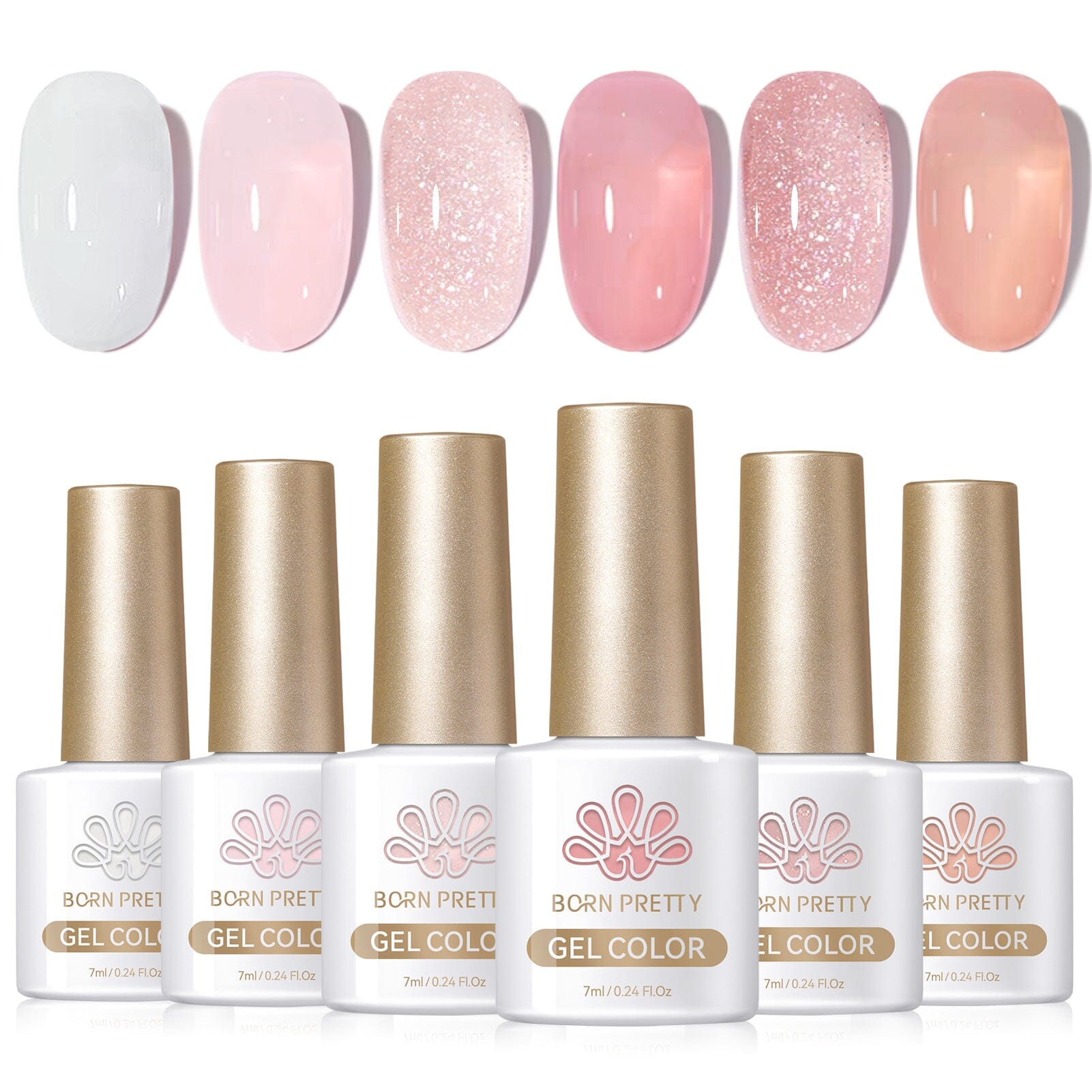 6 Colors Jelly Gel Nail Polish Set - Pink Veil 7ml - Long Lasting Soak Off UV LED Gel Polish for Manicure & Pedicure at Home or Salon