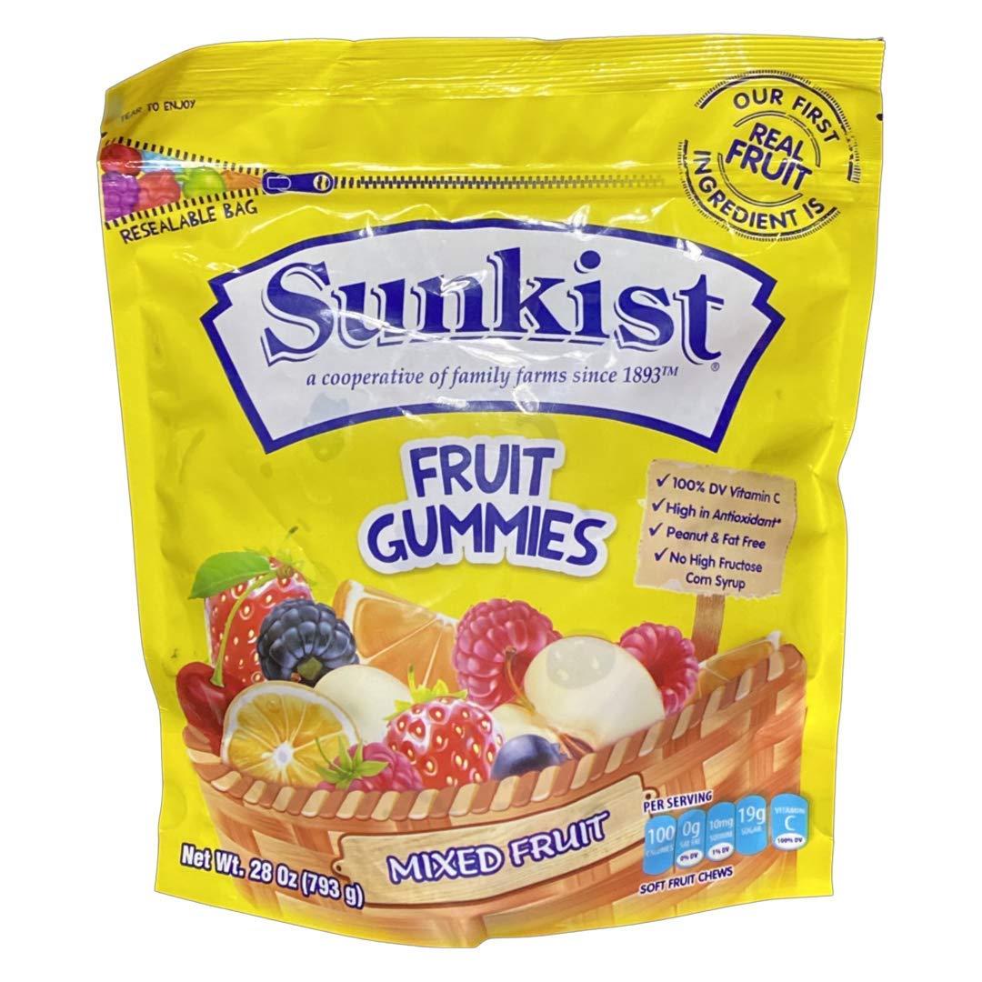 Sunkist Mixed Fruit Gummies - Assorted Flavors Candy Snacks for Kids & Adults - Perfect for Lunchboxes, Parties, and On-the-Go Treats