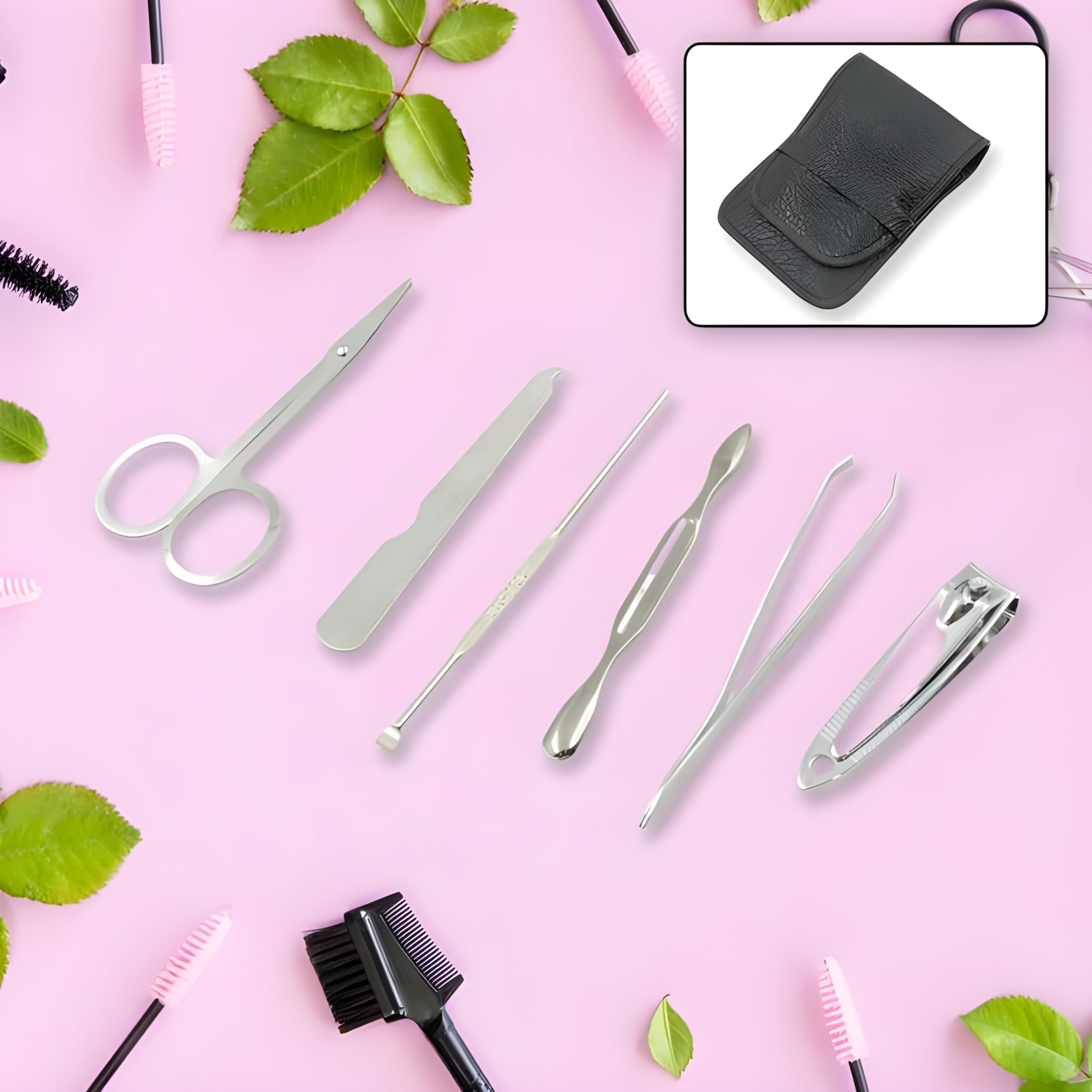 Oblivion 6-in-1 Stainless Steel Nail Clipper Kit - Professional Manicure Set with Fingernail Clippers, Cuticle Tools & Travel Leather Case | Perfect for Home, Travel & Salon Use