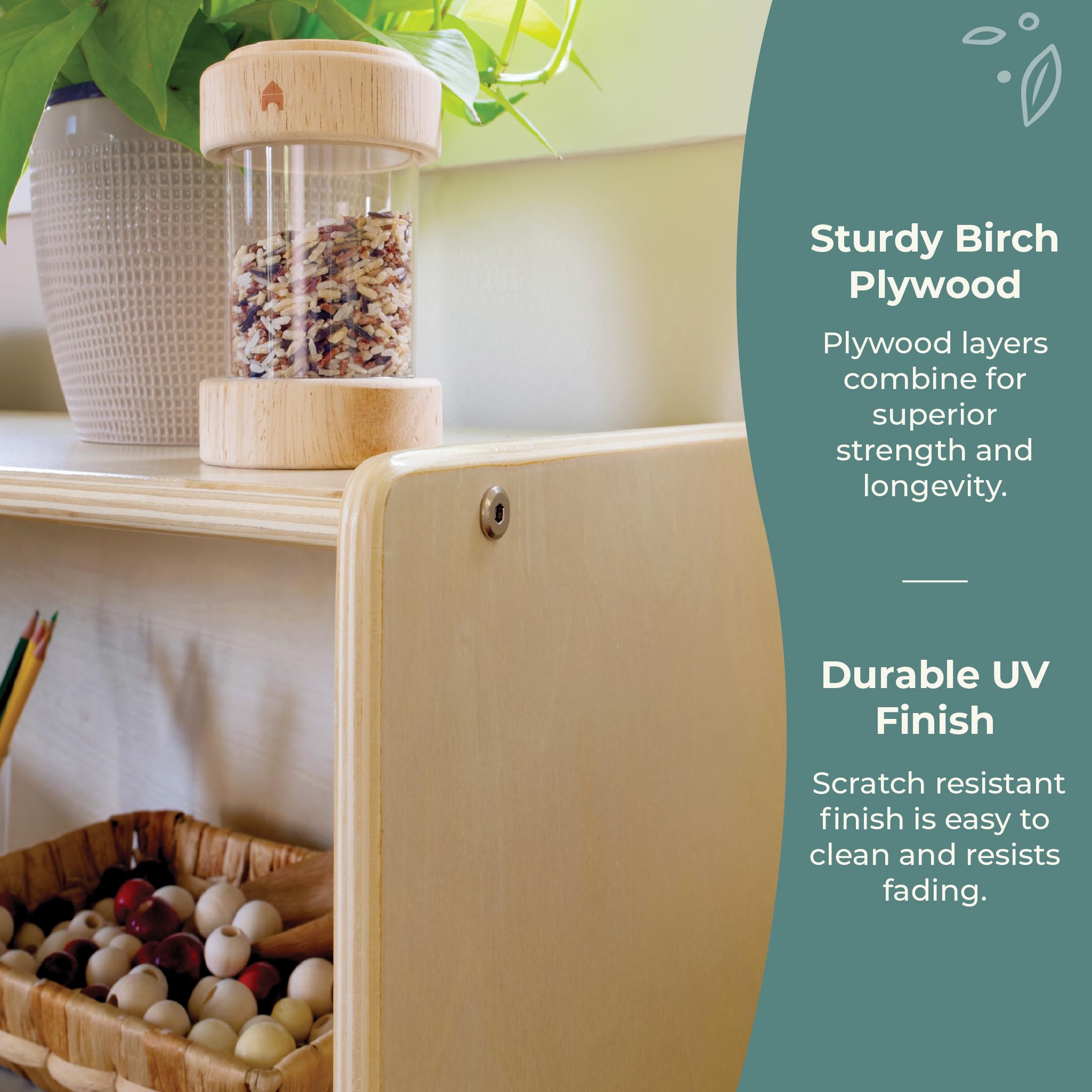 Guidecraft EdQ Three Shelf Open Storage Unit with 3 Fabric Bins - Natural Wood Kids Bookcase & Toy Organizer for Homeschool, Classroom, Playroom & Bedroom Storage Solutions