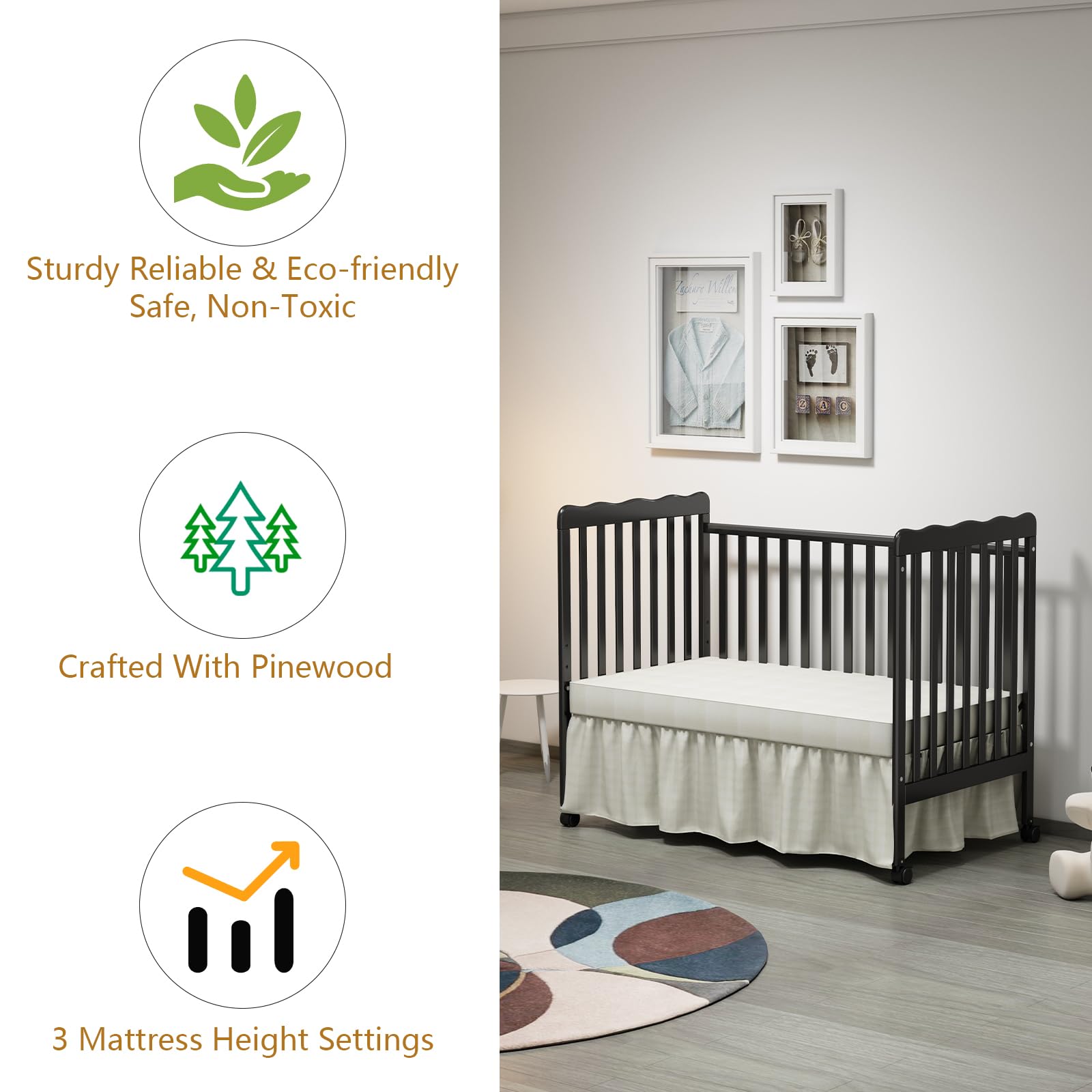 3-in-1 Convertible Baby Crib to Toddler Bed & Full Size Bed Frame - Safe & Adjustable Nursery Furniture for Newborns & Kids - Perfect for Small Spaces & Growing Families