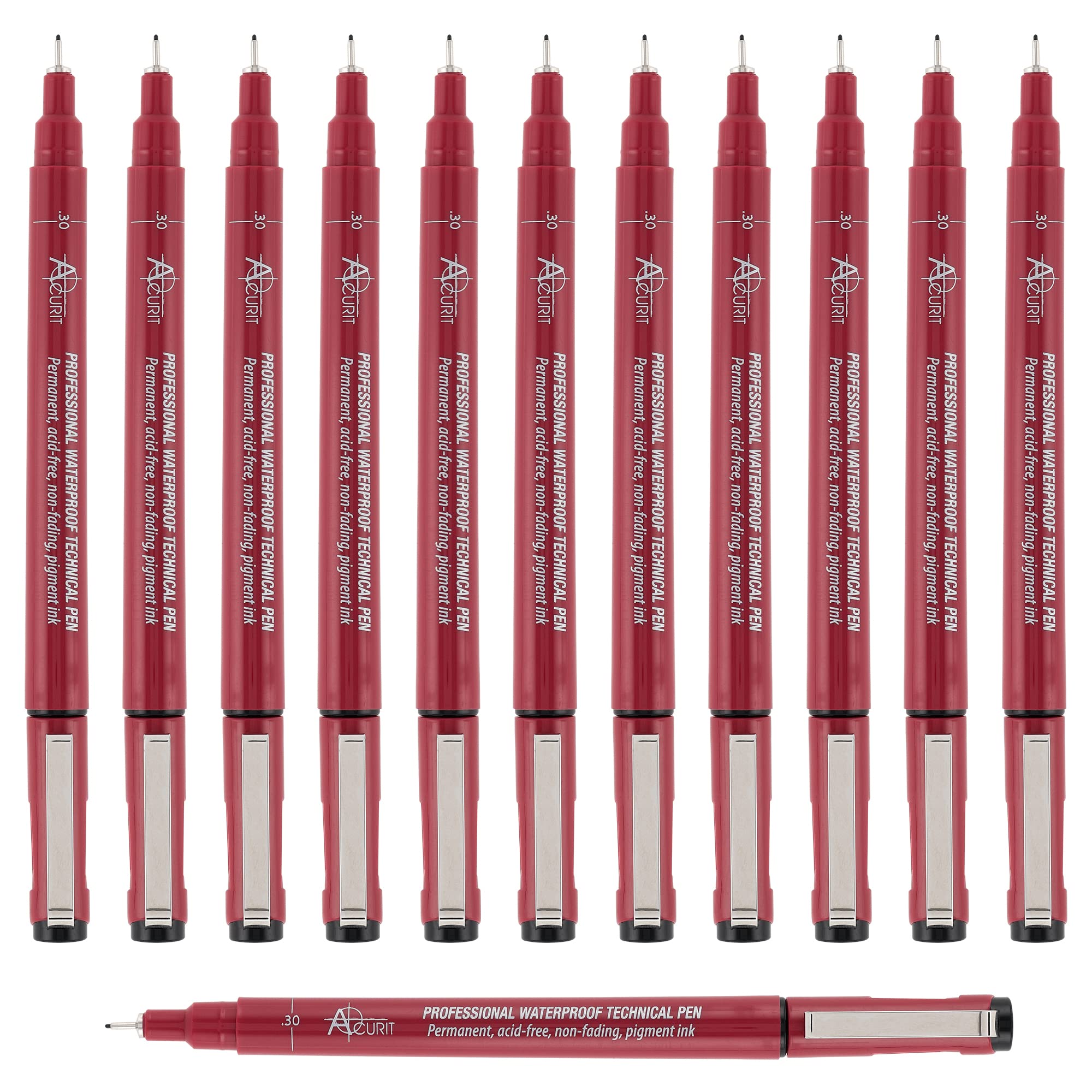 Acurit 12-Pack 0.30mm Waterproof Technical Drawing Pens - Acid-Free, Lightfast Ink for Sketching, Calligraphy & Art - Perfect for Architects, Artists & Designers