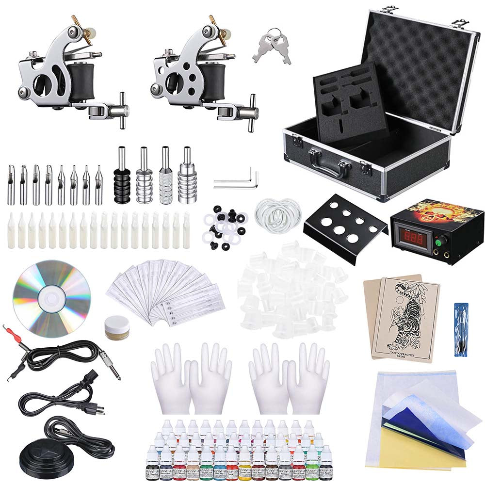 Professional Tattoo Kit with 2 Machines, LCD Power Supply & 40 Ink Colors - Complete Starter Set for Artists - Perfect for Home, Studio & Professional Tattooing