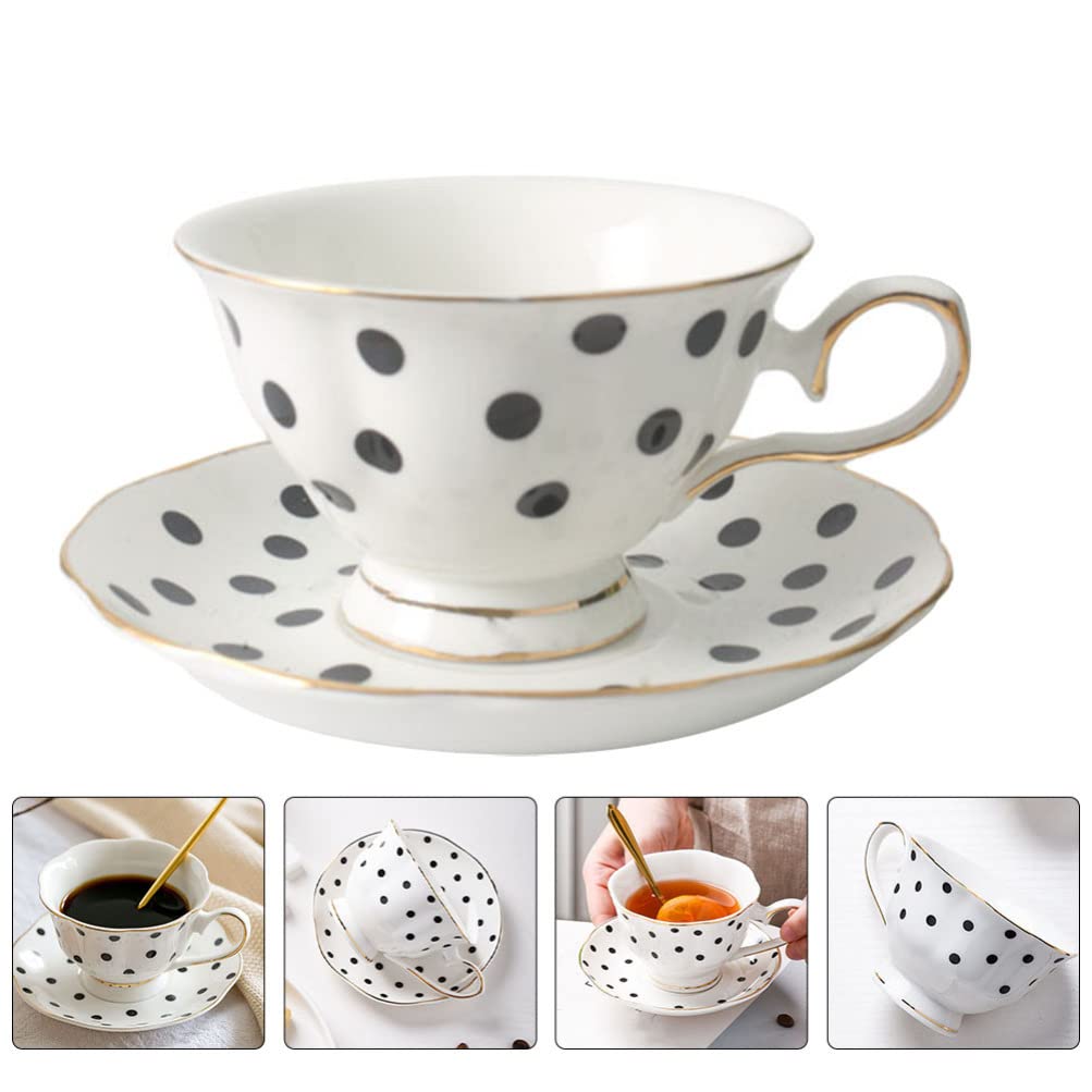 DOITOOL 16-Piece Porcelain Coffee Cup Set - White & Black Cappuccino Cups with Saucers, Tea Mugs, European Style Drinkware for Latte, Cafe, Travel - Perfect for Home, Office & Restaurant Use