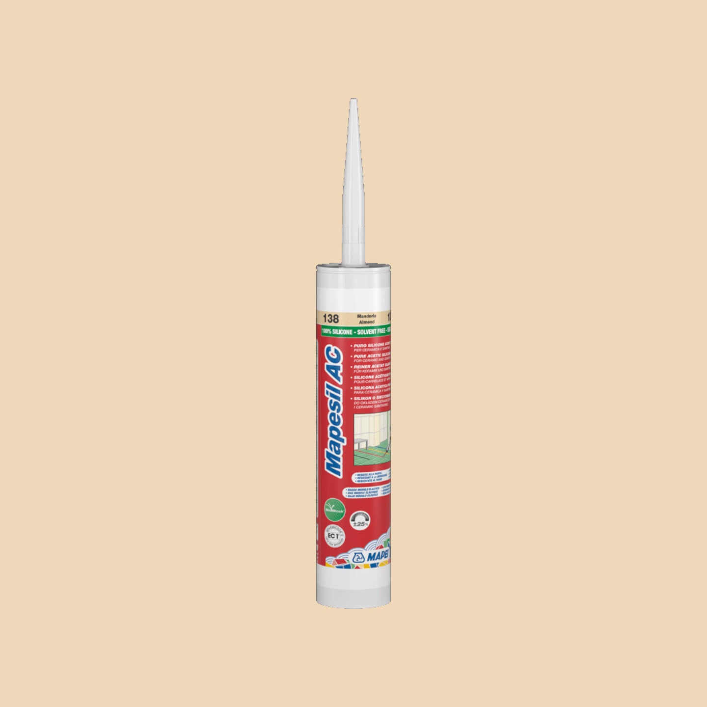 Mapei Silicone AC 132 - 10.5 oz (310ml) Beige Sealant for Windows, Doors & Bathrooms - High-Performance Waterproof Adhesive for Home & Commercial Use
