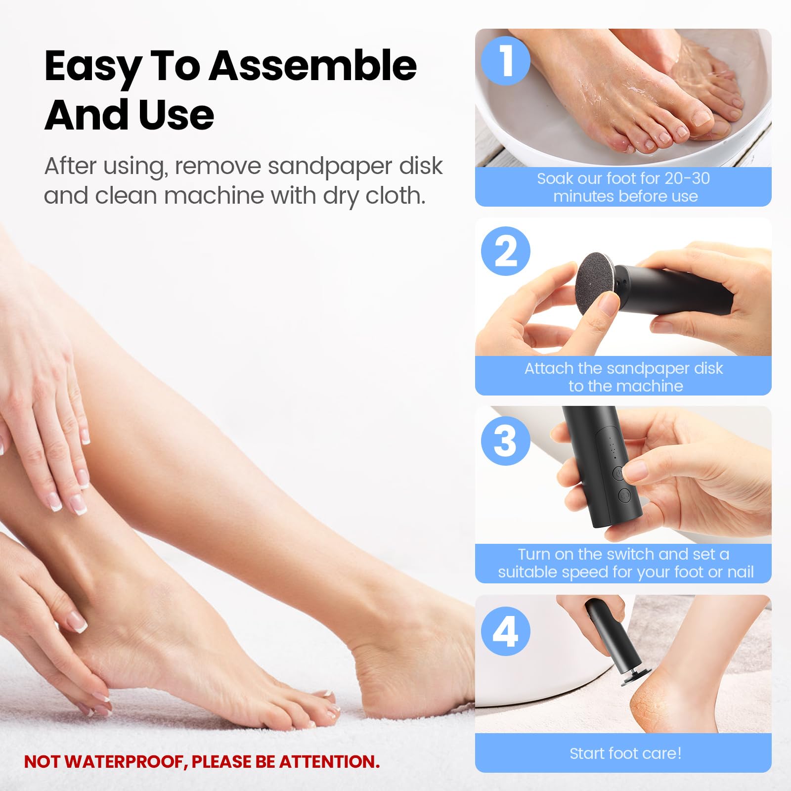 Electric Callus Remover & Foot File - Rechargeable 2-in-1 Pedicure Tool for Dry Dead Skin Removal, 6 Adjustable Speeds with Sandpaper Disks | Professional Foot Care for Smooth Heels & Soft Feet at Home