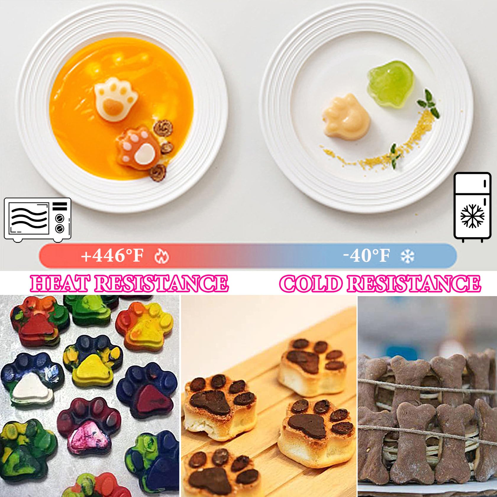 2 Packs Non-Toxic Food Grade Silicone Baking Molds - Cat Paw & Dog Bone Shapes for Chocolate, Candy, Jelly & Ice Cubes | Perfect for DIY Pet Treats, Party Favors & Holiday Desserts