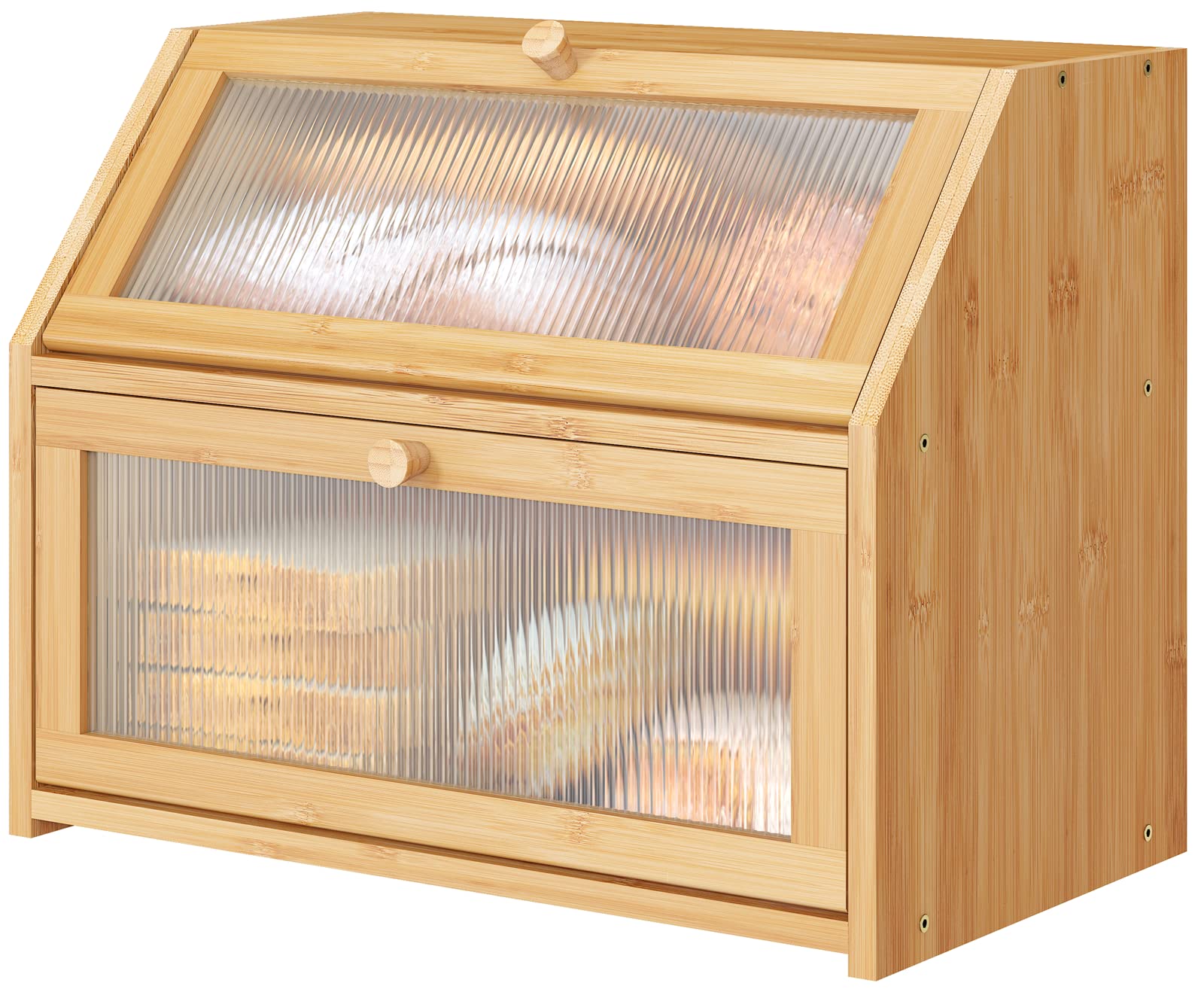 Large Bamboo Wood Double Layer Bread Box for Kitchen Counter - Wooden Bread Storage Container with Ample Capacity | Perfect for Storing Bread, Buns, and Pastries to Keep Fresh on Countertop