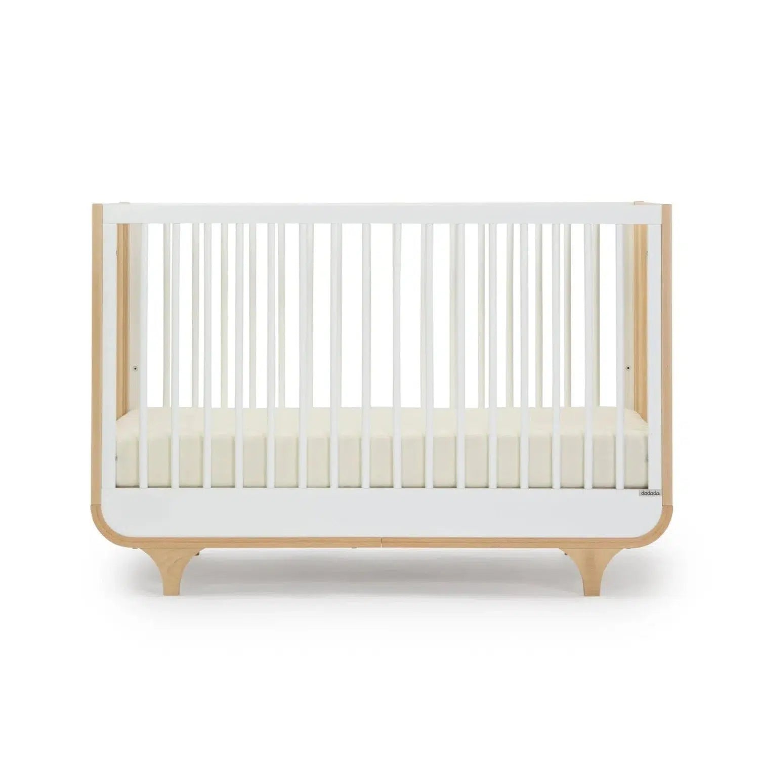 Jolly 3-in-1 Convertible Baby Crib - White & Natural Wood Finish | Nursery Bed for Newborn to Toddler | Space-Saving Modern Design for Small Rooms