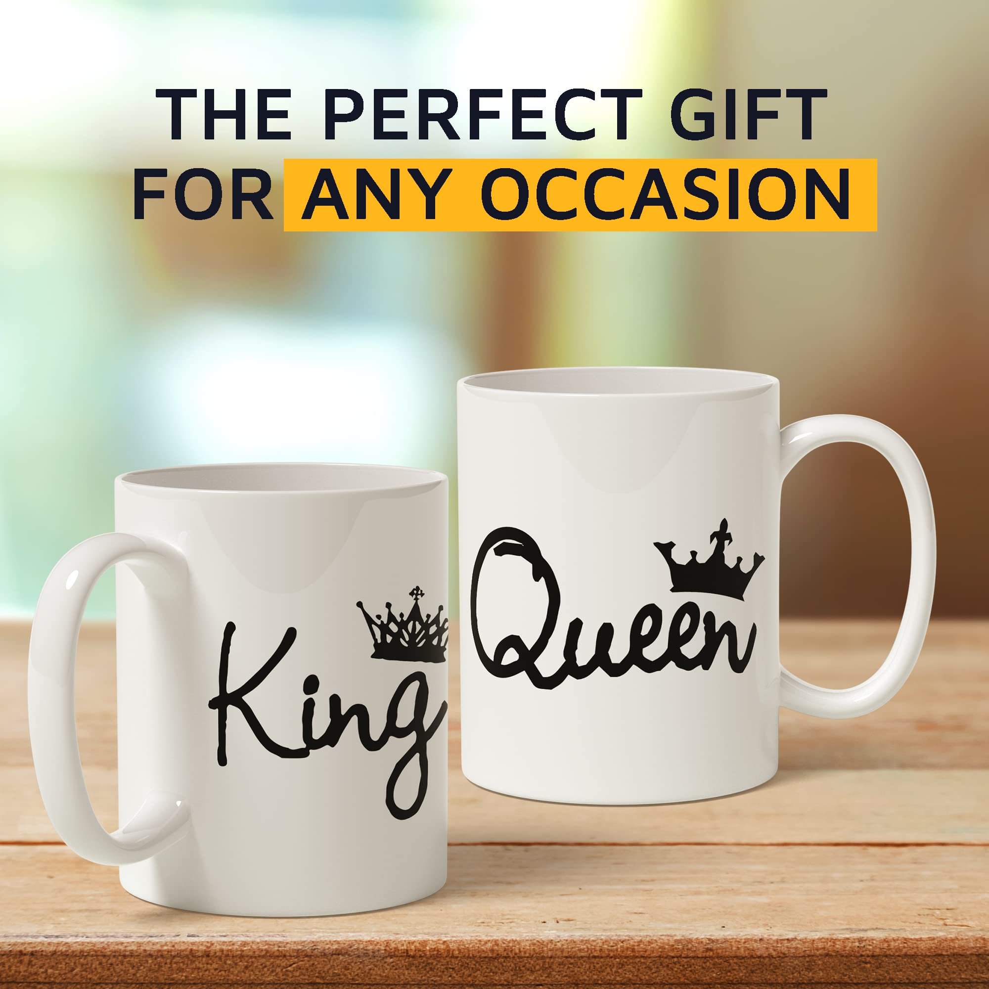 Funny King Queen Couples Mug Set - 11OZ Ceramic Coffee Cup for Boyfriend, Girlfriend, Husband & Wife - Perfect for Valentine's Day, Anniversary & Romantic Gifts - Cute Couple Mugs for Coffee, Tea & Hot Chocolate at Home