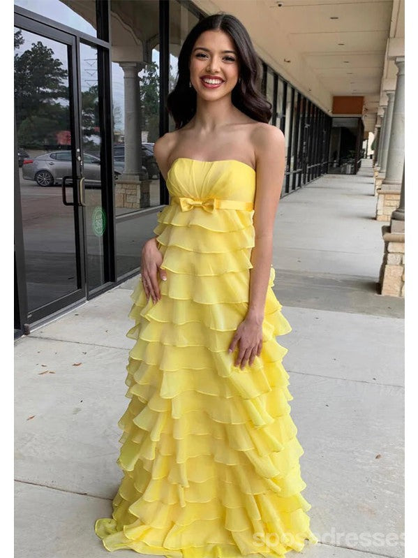 Elegant Yellow A-Line Strapless Maxi Long Party Prom Evening Dress 13426 | Formal Gowns for Weddings, Galas & Special Occasions