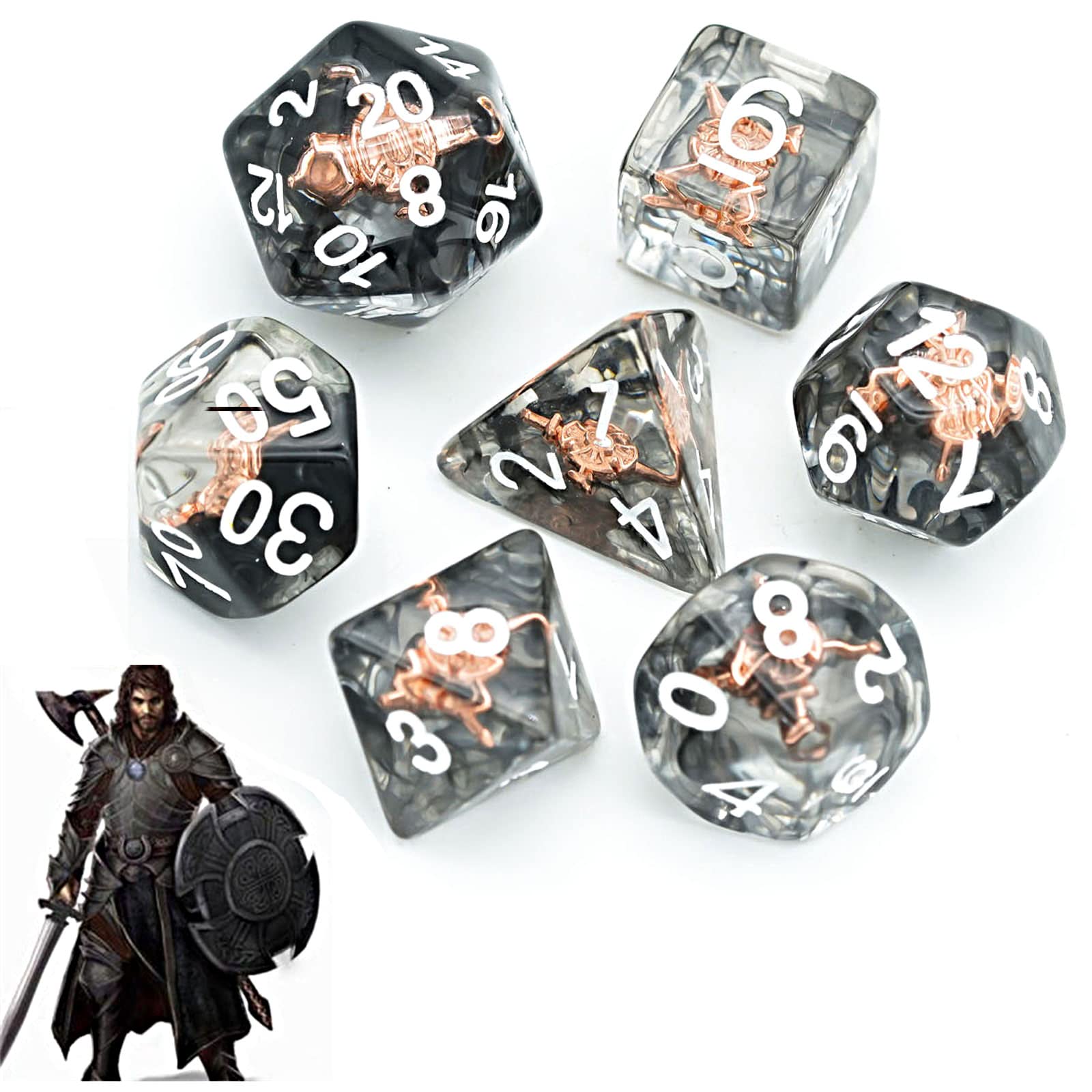 UDIXI 7PCS Polyhedral DND Dice Set - 7-Die D&D Dice with Shield Design for Dungeons & Dragons RPG, MTG, Tabletop Role Playing Games (Fighter) - Perfect for D&D Campaigns, Board Game Nights & Fantasy Adventures