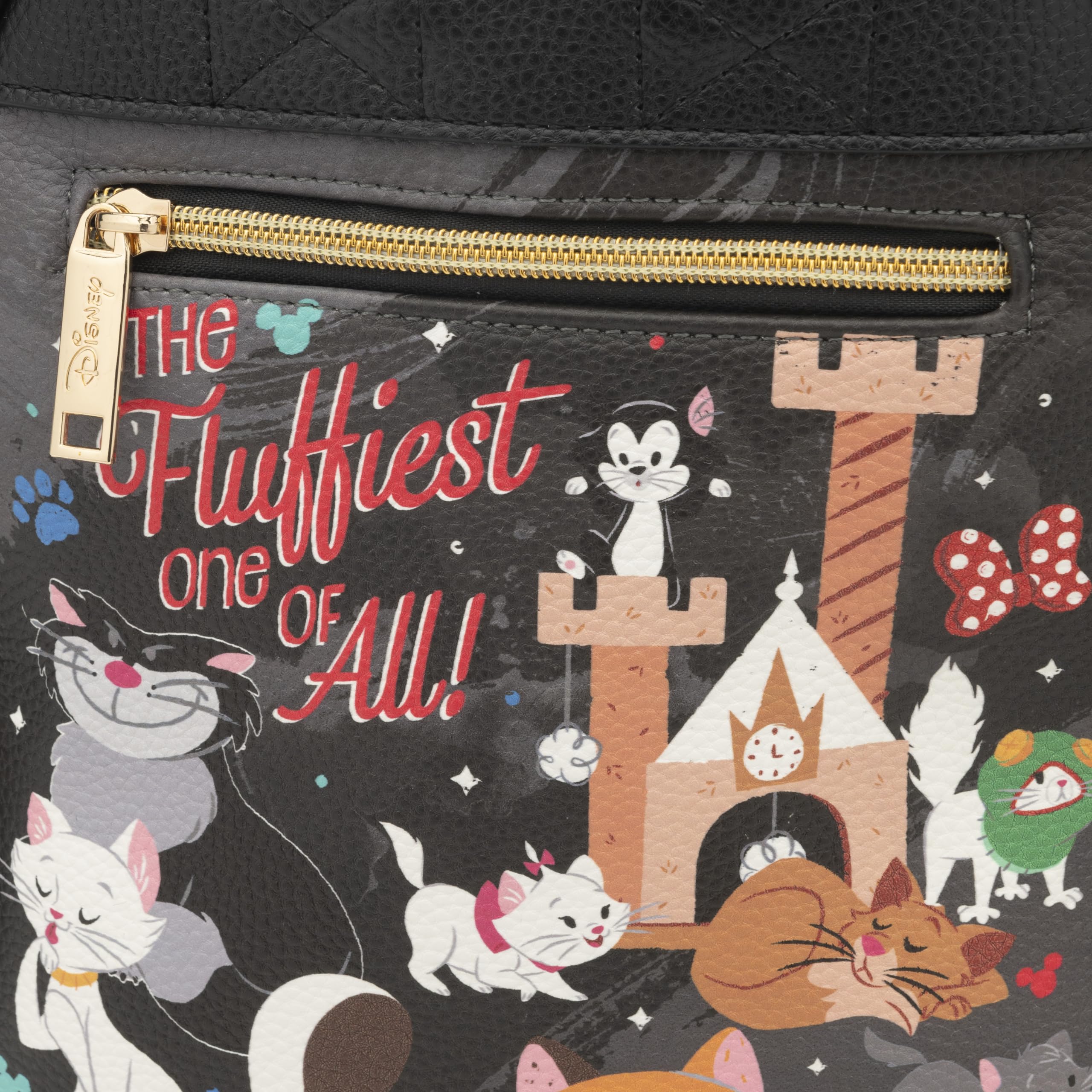 Disney Cats 11 Inch Vegan Leather Mini Backpack for Women - Stylish Black Purse for School, Travel & Everyday Use