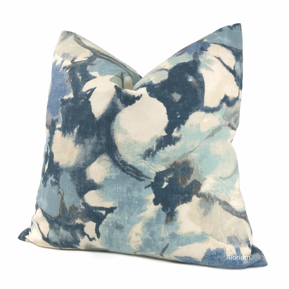 Vivian Blue Cream Modern Floral Print Pillow Cover 18x18 Inch - Soft Decorative Throw Pillow Case for Sofa, Bedroom & Living Room Home Decor