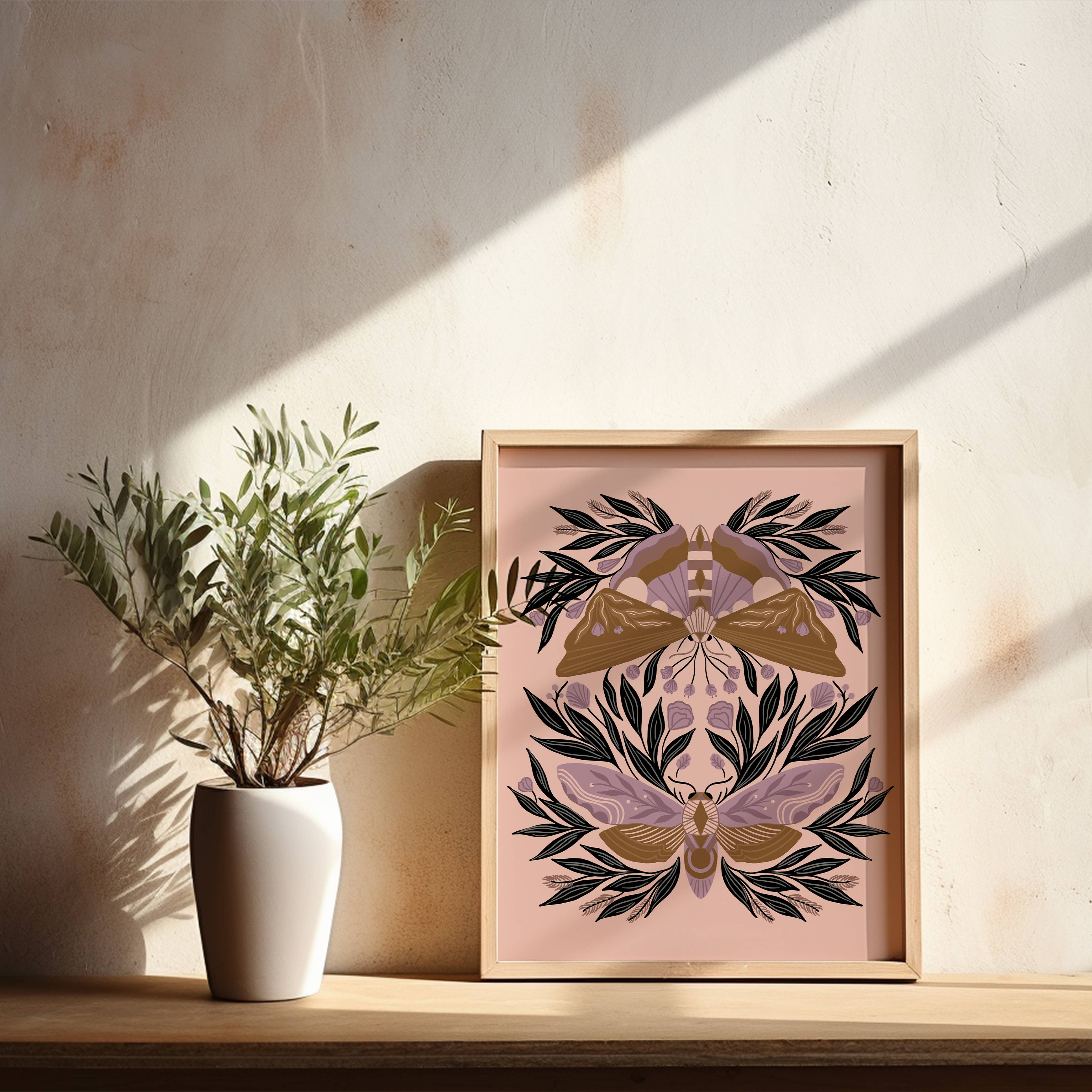 Zen Moths Art Print | 8 x 10 Inches Wall Decor | Perfect for Living Room, Bedroom & Office Aesthetic