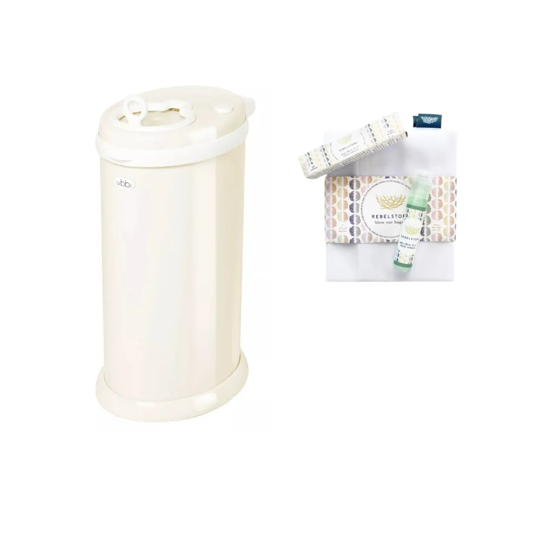 Ubbi Diaper Pail with Odor Locking System & 1 Pack Refill Bags - Ivory White Baby Diaper Disposal Bin for Nursery, Bedroom & Changing Station - Perfect for Newborns & Toddlers