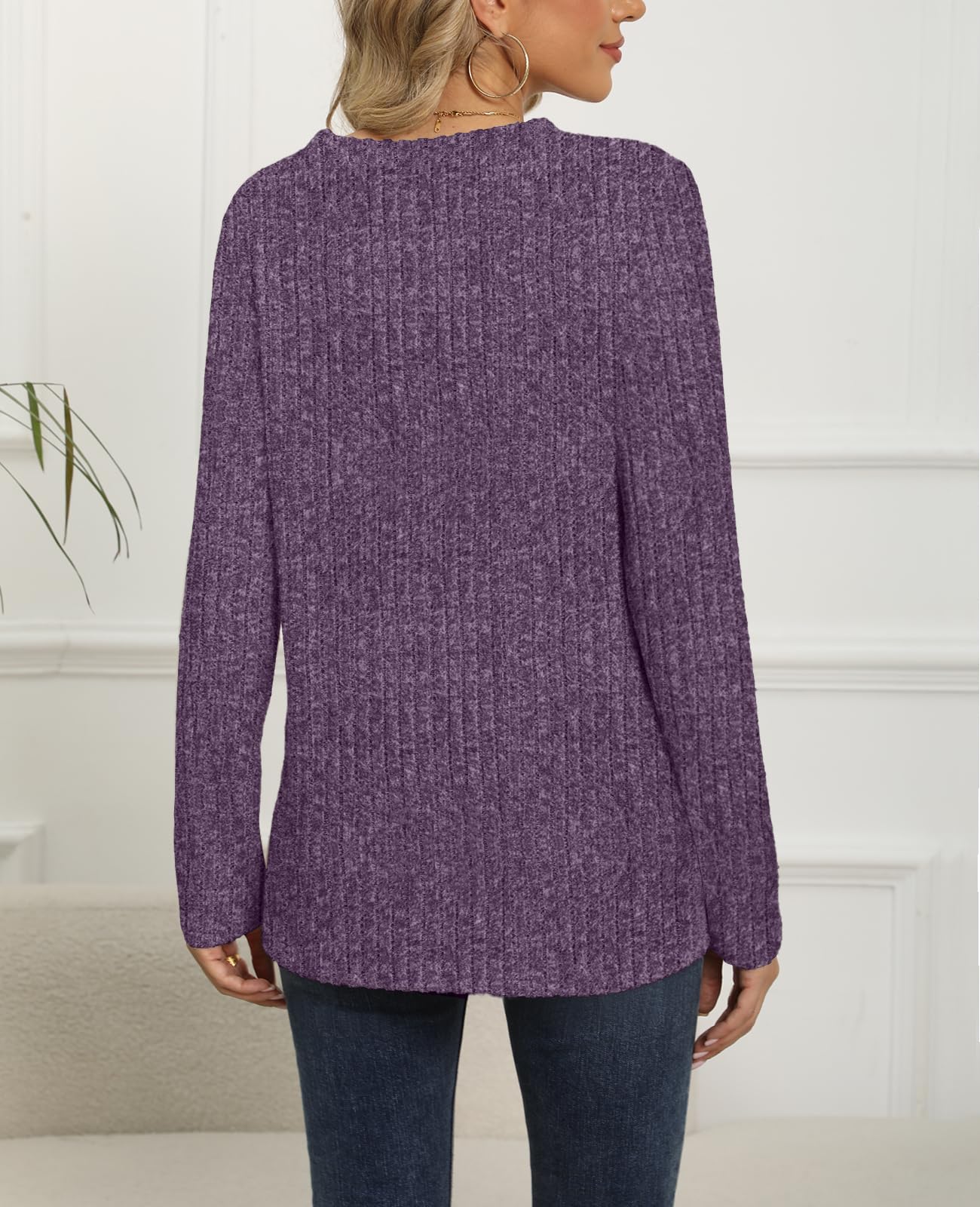 Women's Long Sleeve Crew Neck Tunic Top - Lightweight Solid Color Casual Pullover Shirt for Everyday Wear, Office & Outings