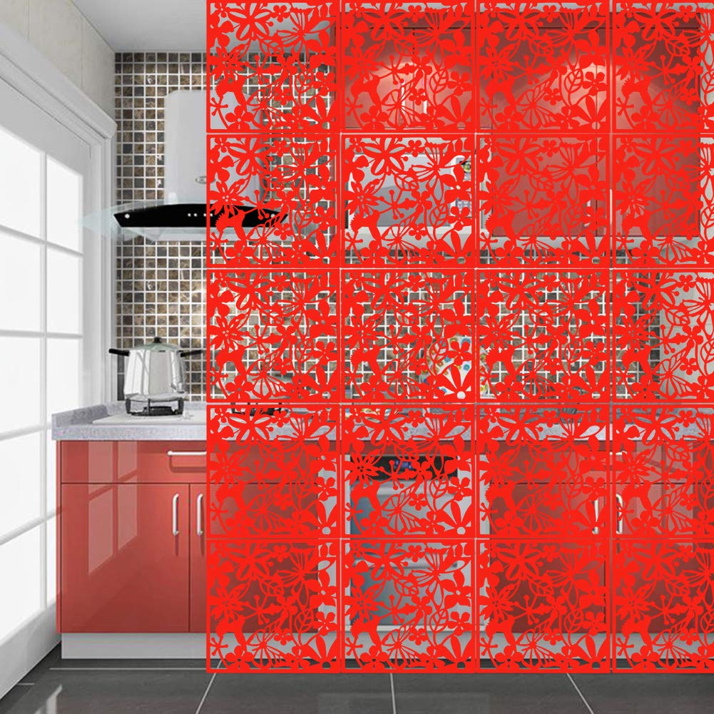 YIZUNNU PVC Hanging Room Divider Screen - Decorative Partition Panel for Living Room, Dining Room, Office & Restaurant Decor (12-Piece Set, Red) | Perfect for Space Division, Privacy & Stylish Interior Design
