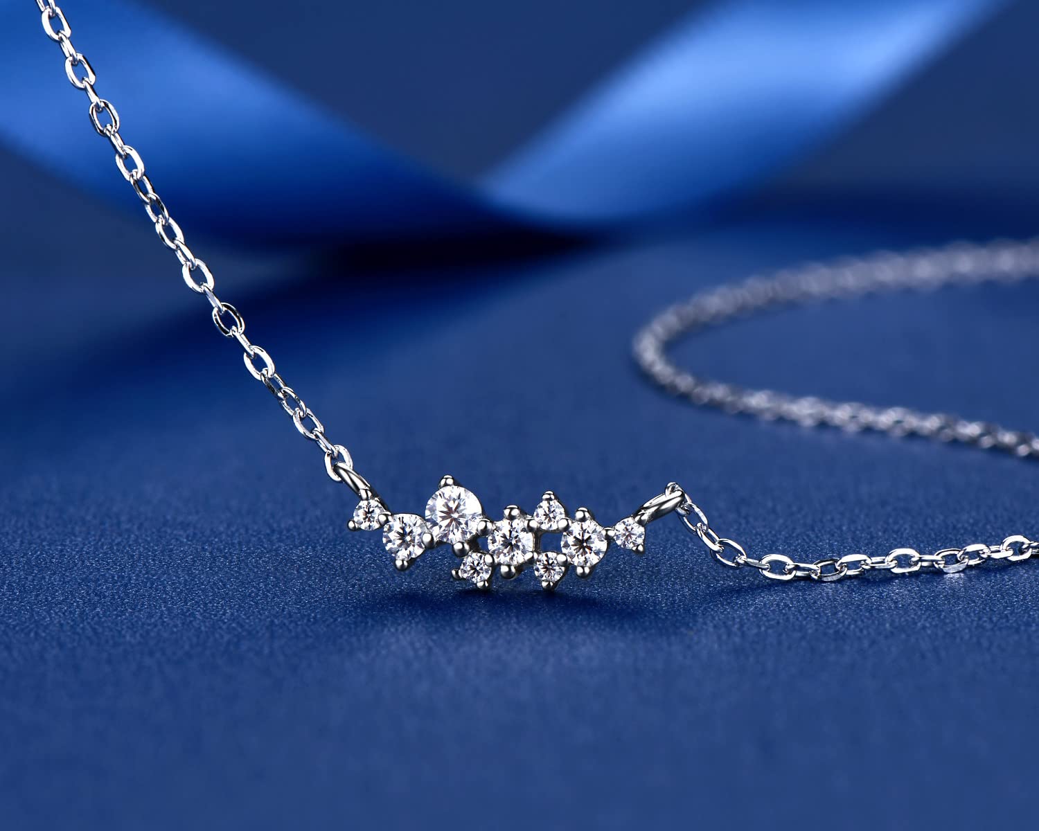 Moissanite Necklace for Women - Sterling Silver Cluster D Color VVS1 Round Cut Pendant, Dainty Layering Choker Jewelry (16-18 Inch) | 925 Silver 18K White Gold Plated | Perfect Birthday & Christmas Gifts for Her | Ideal for Weddings, Anniversaries & Everyday Elegance