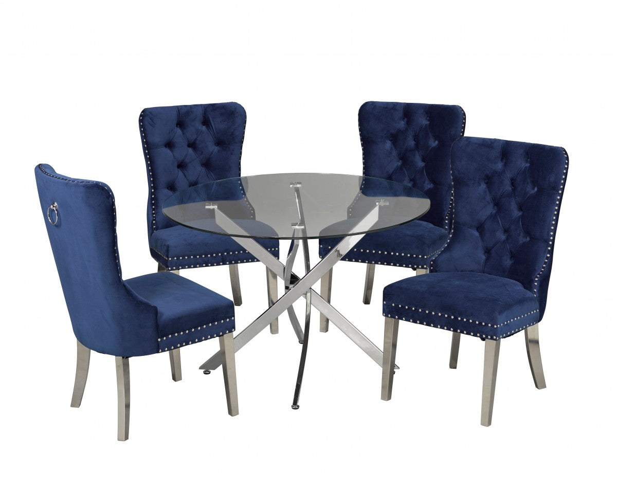 5 Piece Blue Dining Set - Modern Kitchen & Dining Room Furniture for Family Meals & Entertaining