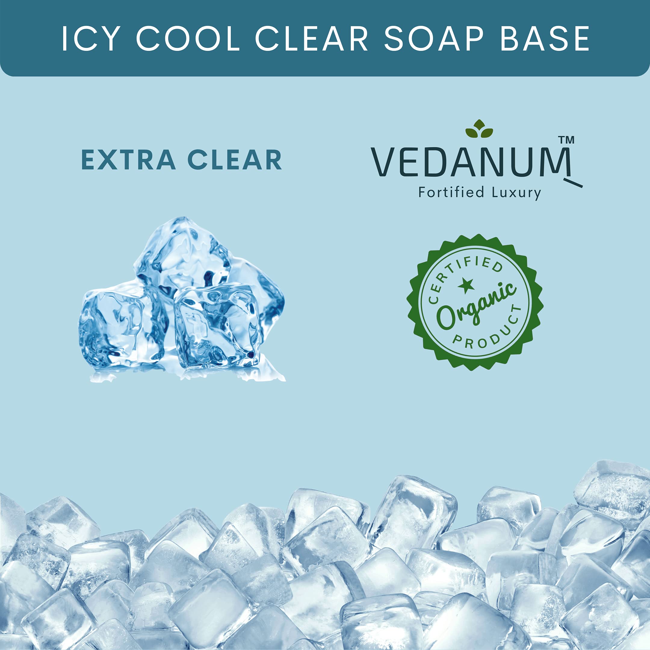 VEDANUM Icy Cool Premium Melt and Pour Clear Soap Base with Aloe Vera - 500g Sulfate-Free, Paraben-Free, Vegan Soap Making Supplies for DIY Handmade Soaps, Bath & Body Care Gifts